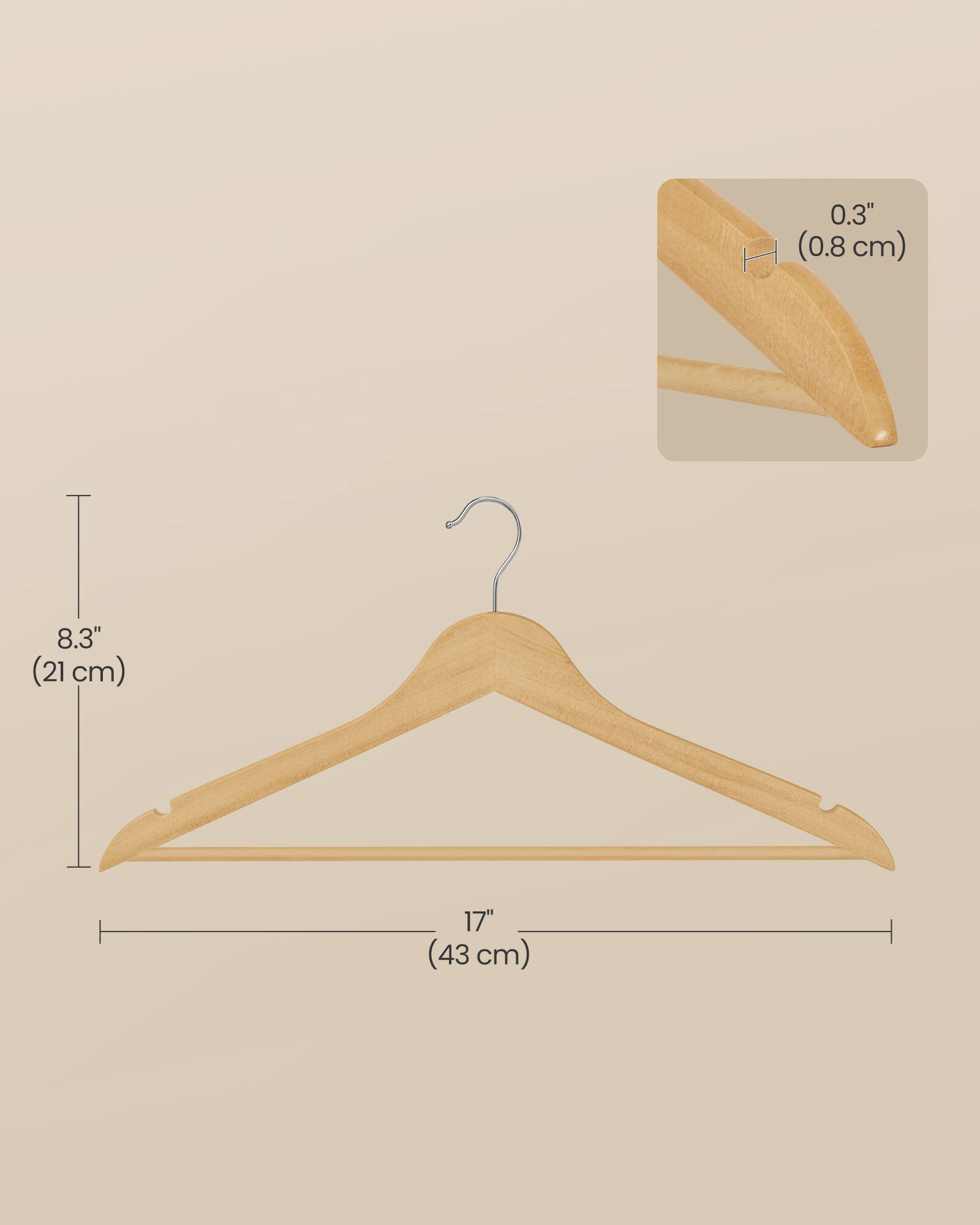 0.3" (0.8 cm)  
8.3" (21 cm)  
17" (43 cm)