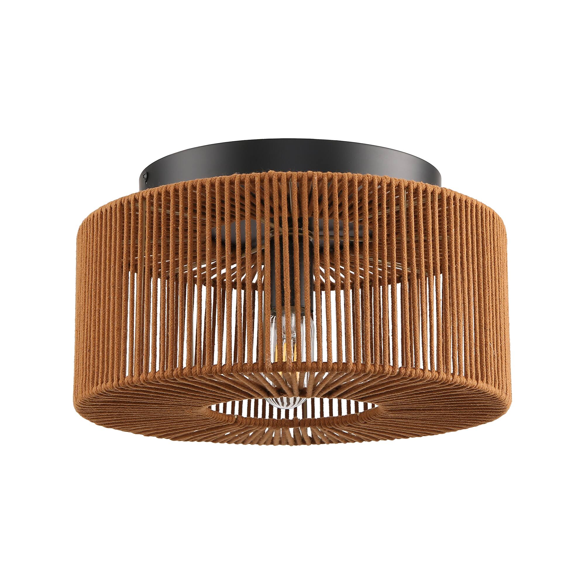 Alt View 8. Parrot Uncle - 14 in. 3-Light Brown Boho Handwoven Cotton shade Semi Flush Mount Ceiling Light - Brown.