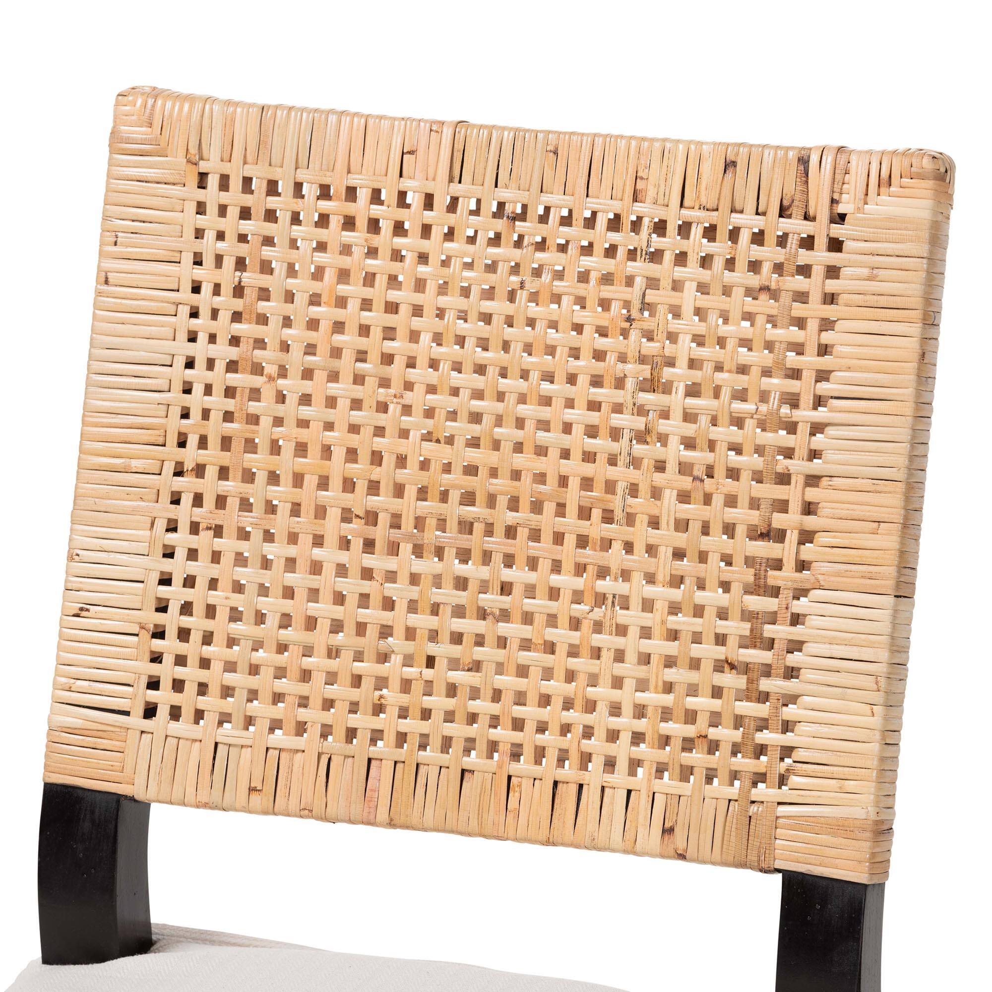 Alt View 1. bali & pari - Lesia Natural Rattan Dining Chair with Cushion - Handwoven Wicker Side Chair with Mahogany Wood Frame - Natural Rattan/Espresso Brown.