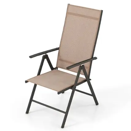 Front. Costway - 1 PCS Patio Folding Dining Chair with 7-Level Adjustable High Backrest for Garden - Brown.