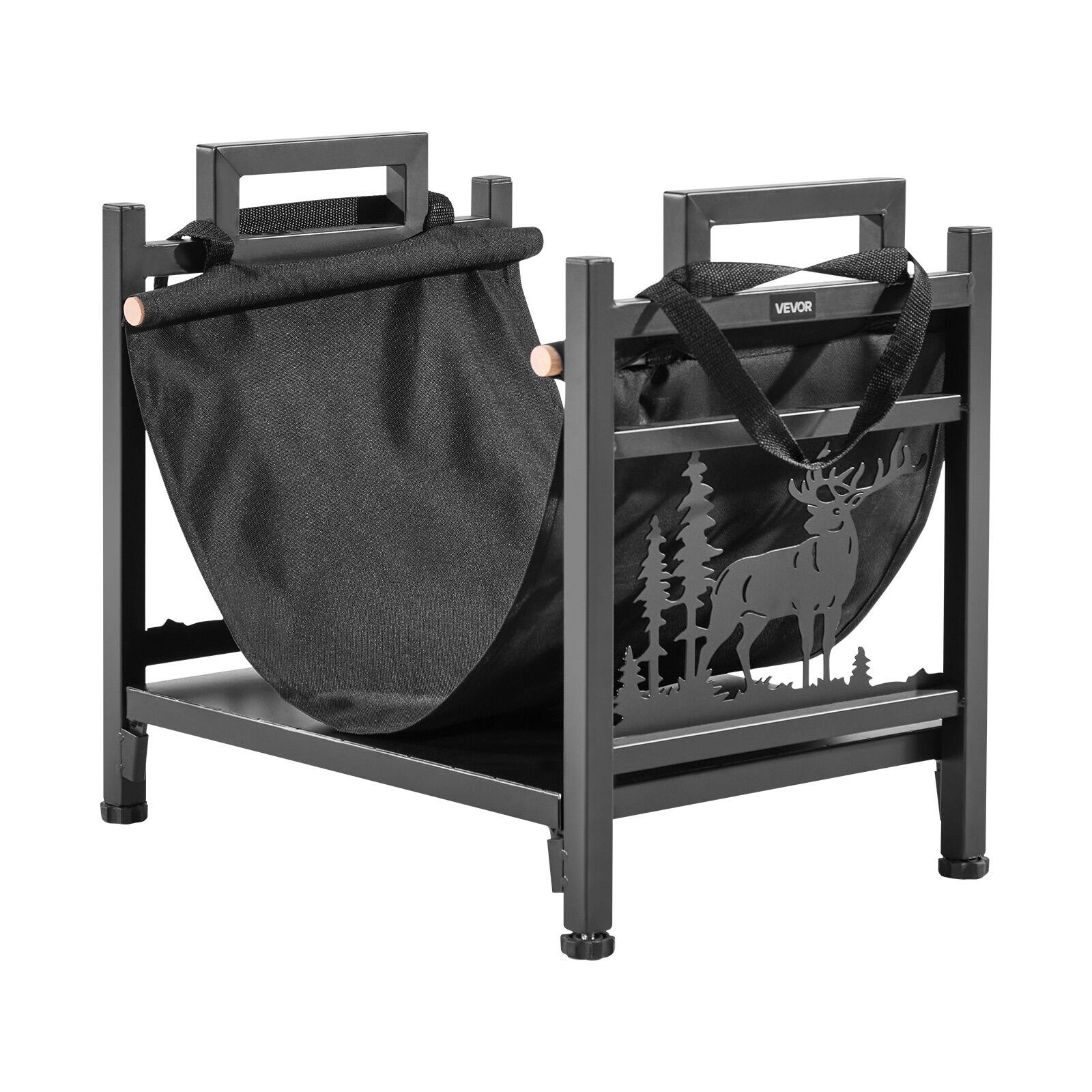 Alt View 5. VEVOR - Indoor Firewood Rack, 1.5 ft Curved Log Holder with Canvas Carrier, 40lb Weight Capacity Wood Storage Stand - Black.