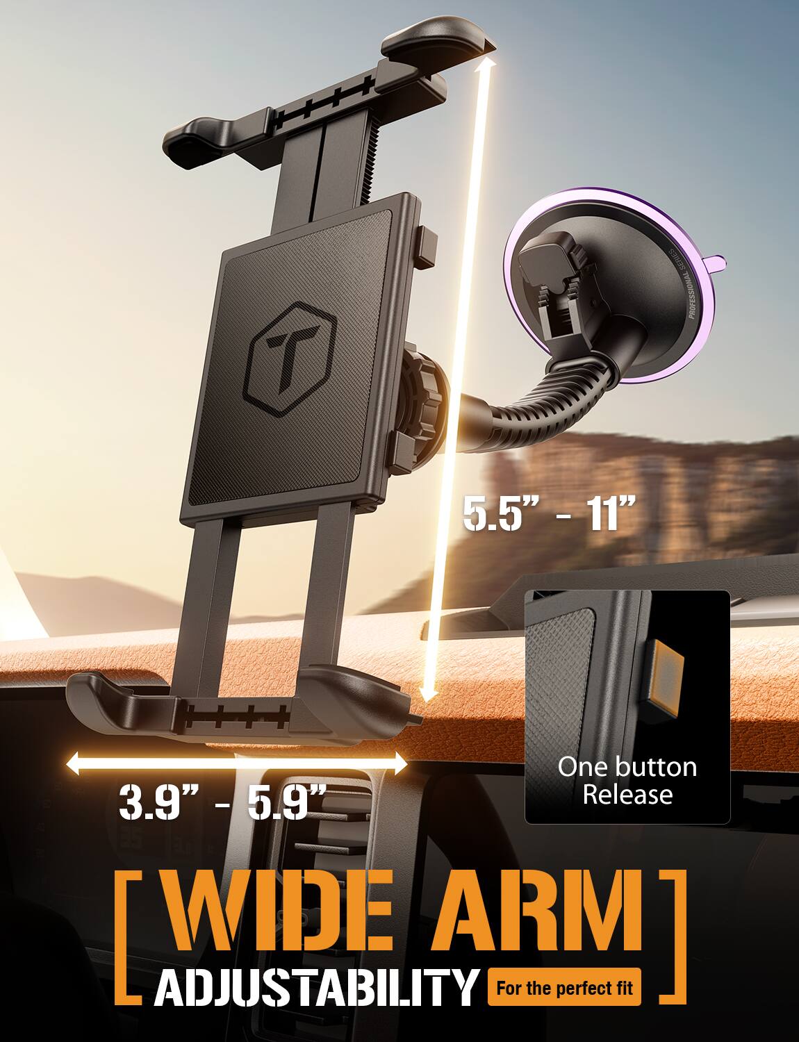 T2 Professional 5.5" - 11" One button release. Wide arm adjustability for the perfect fit.