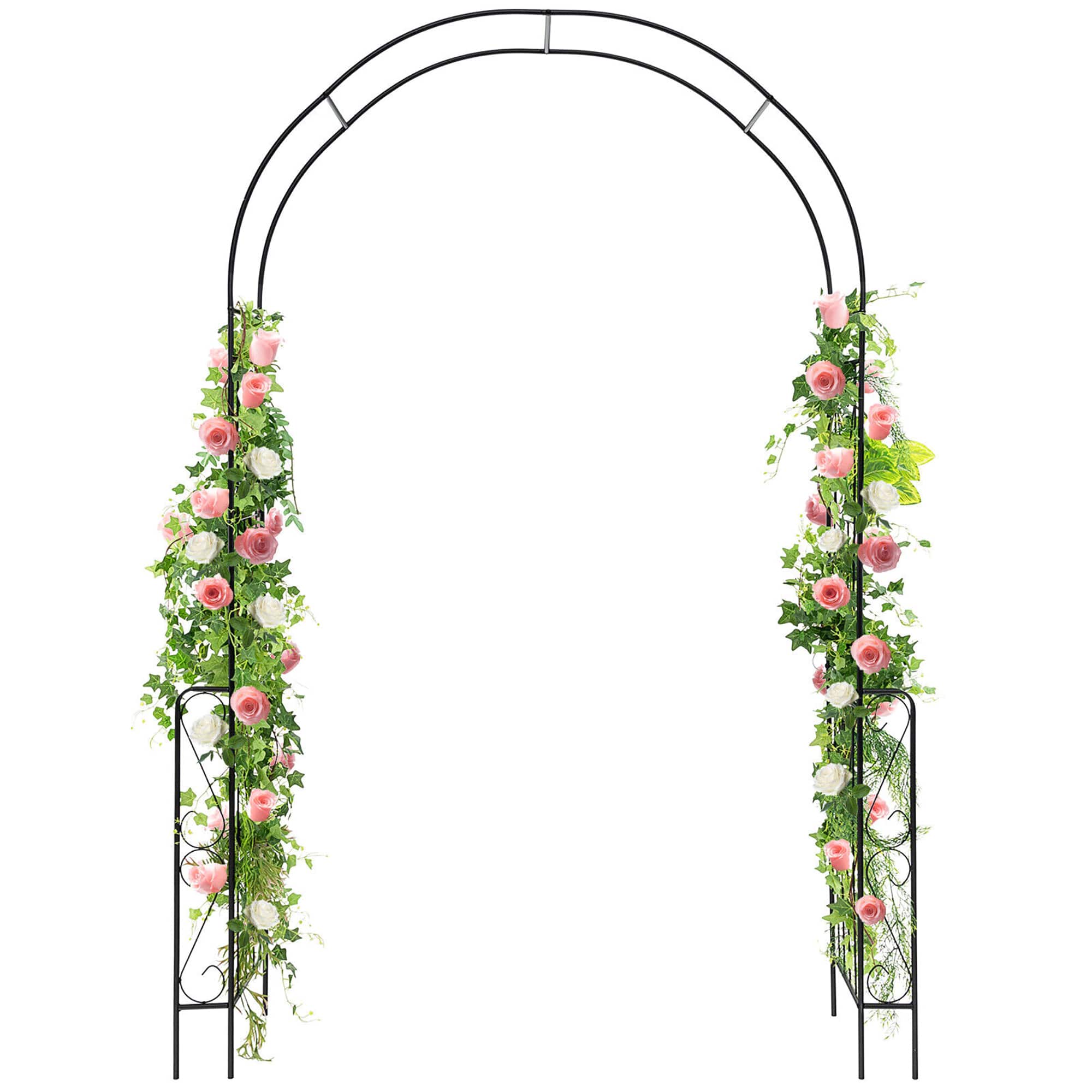 Gymax - Metal Garden Arch 7.9 FT Backdrop Stand for Various Climbing Plants Party - Black