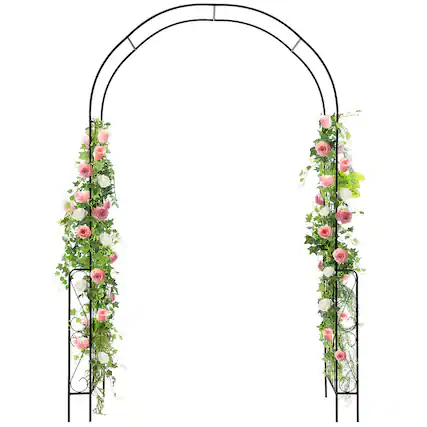 Front. Gymax - Gymax Metal Garden Arch 7.9 FT Backdrop Stand for Various Climbing Plants Party Black - Black.