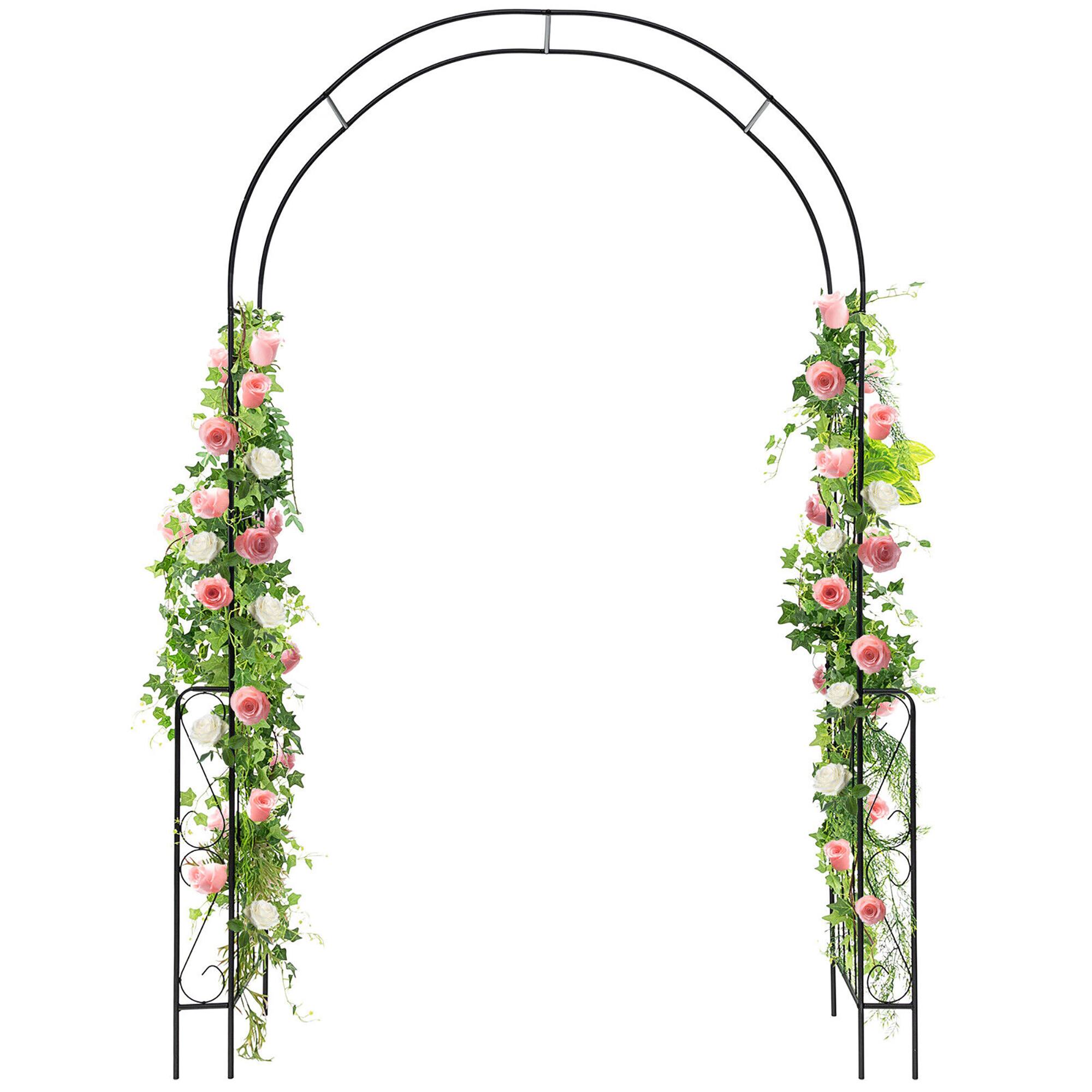 Front. Gymax - Gymax Metal Garden Arch 7.9 FT Backdrop Stand for Various Climbing Plants Party Black - Black.