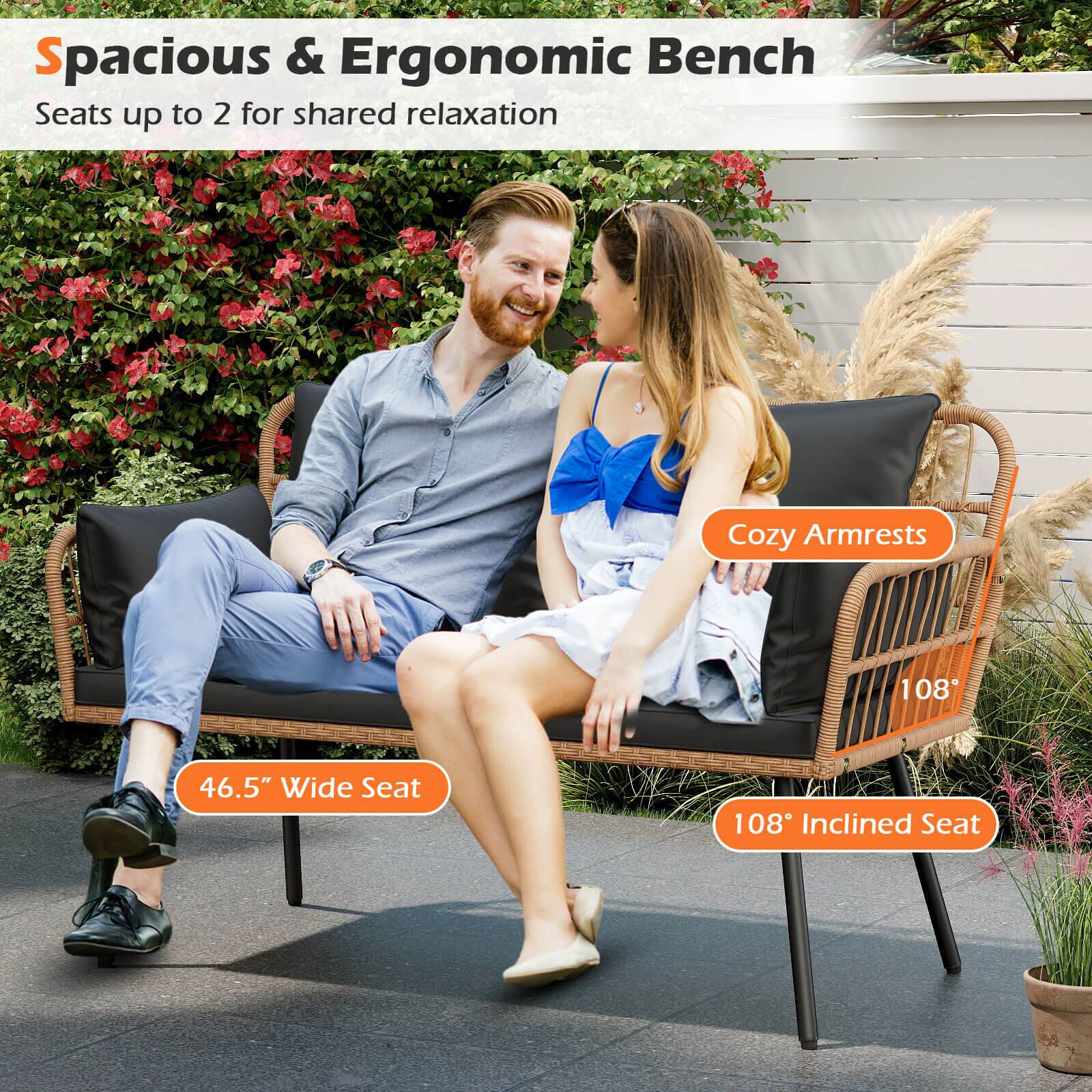 Spacious & Ergonomic Bench  
Seats up to 2 for shared relaxation  

Cozy Armrests  

46.5" Wide Seat  

108° Inclined Seat