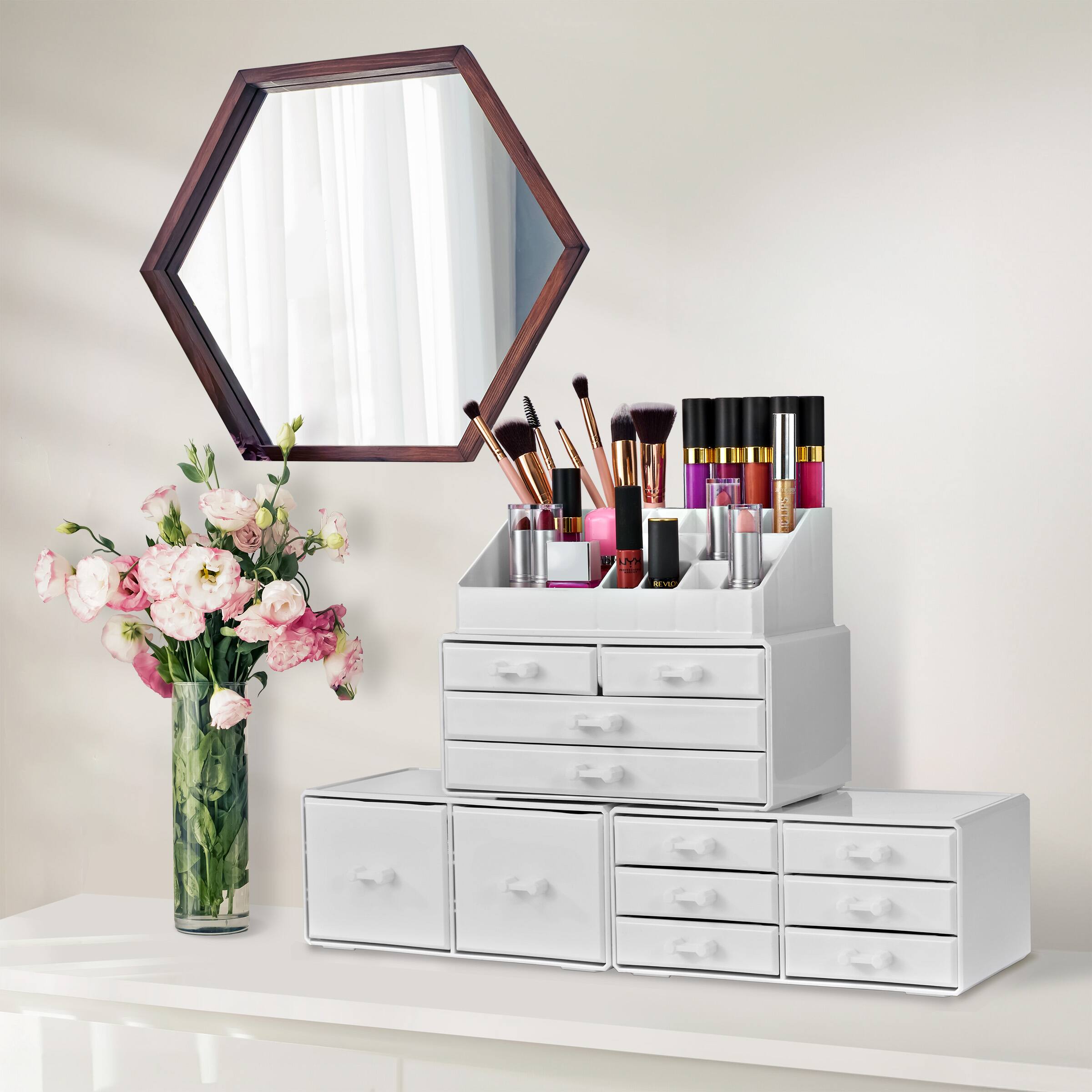Angle. Sorbus - Sorbus Large 12 Drawers Makeup Organizer with Lipstick Slots & Makeup Brush Holders (White) - White.