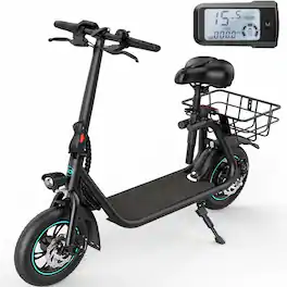 MIHOVER - 450W Electric Scooter with Seat for adults, 37V 7.5Ah Battery, LCD Display, 15.5 MPH, 265lb Capacity - Black
