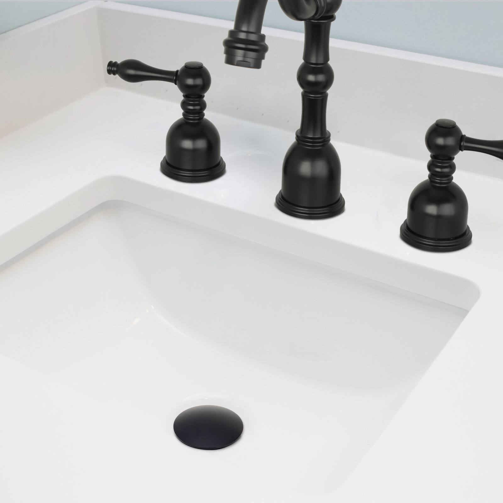 Alt View 2. Akicon - Akicon Push Button Bathroom Sink Drain Stopper Without Overflow in Matte Black - Matte Black.