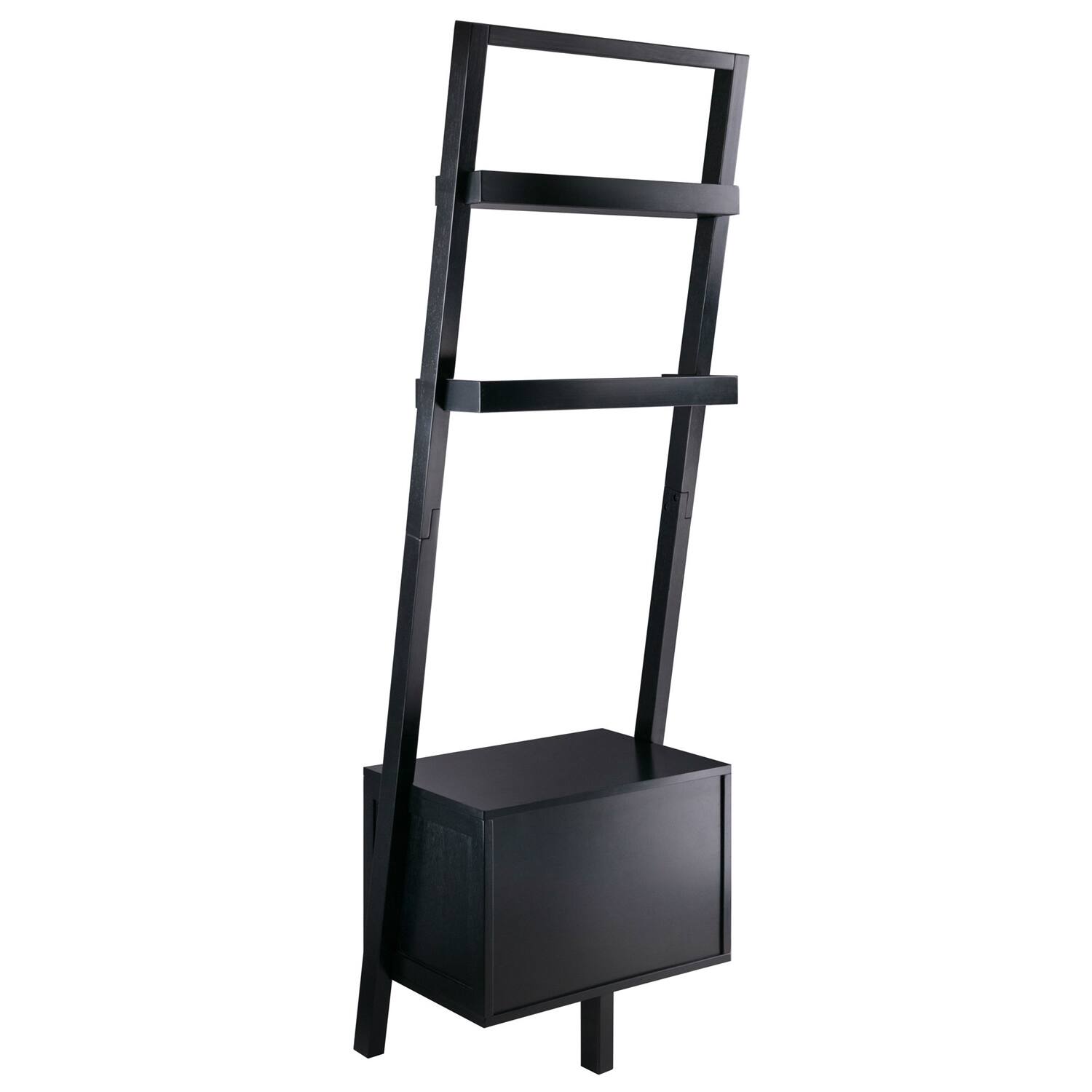 Back. Hivvago - Modern Black 2 Drawer Entryway Shelf Leaning Ladder Bookshelf Bookcase - Black.