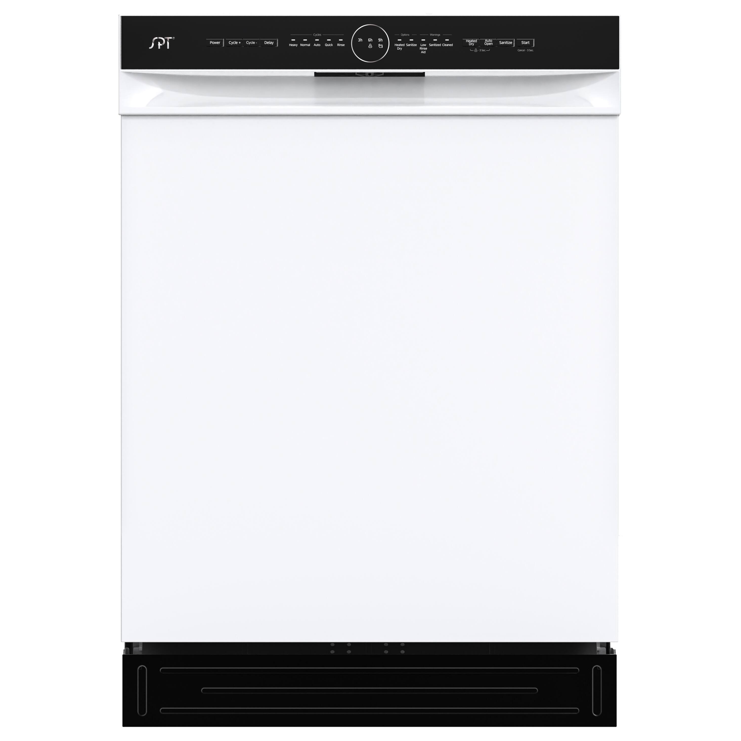 Front. SPT - 24 in. Front Control Built-In Tall Tub Dishwasher in White with 3rd Rack, 5 Cycles, 54 dBA, and Smart Wash - White.