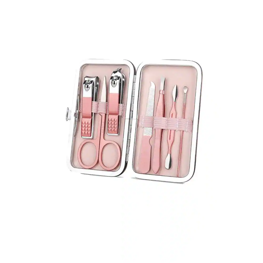 Front. Beauty Hub Ecommerce - 7-Piece Premium Manicure & Pedicure Set - Pink.