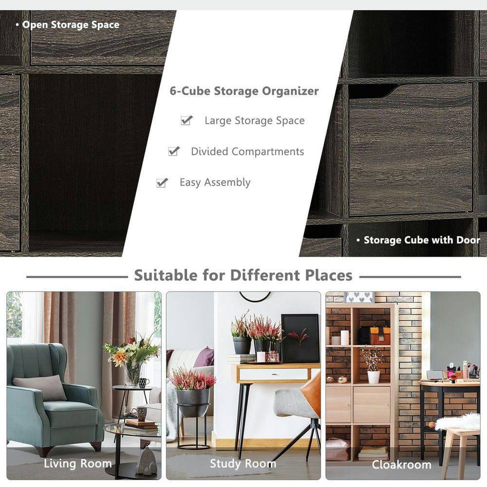 Open Storage Space

6-Cube Storage Organizer
- Large Storage Space
- Divided Compartments
- Easy Assembly

Suitable for Different Places
- Living Room
- Study Room
- Cloakroom