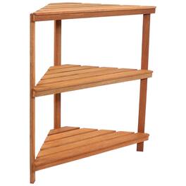 Sunnydaze - Meranti Wood/Teak Oil Finish 3-Tier Corner Plant Stand - 36 in - Brown