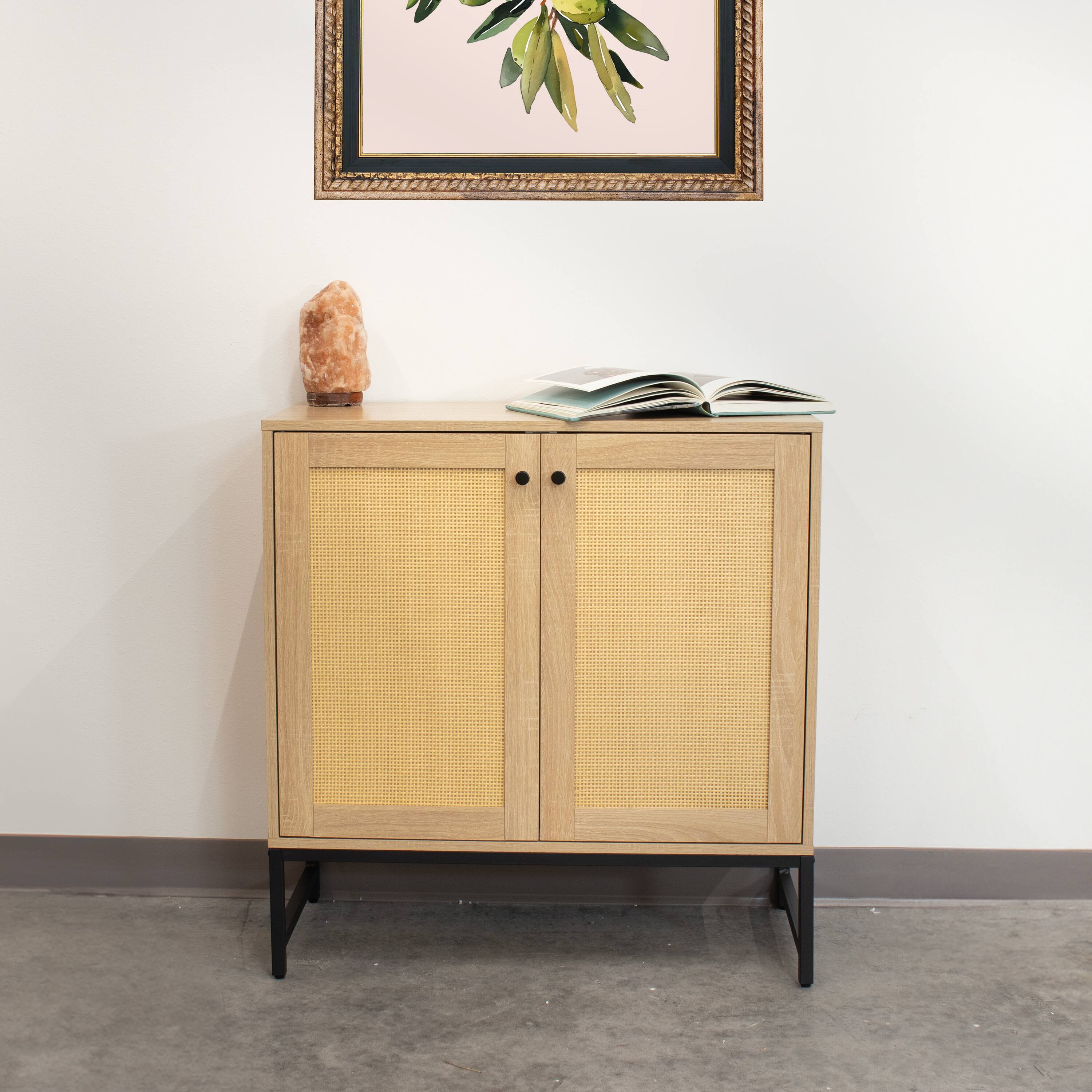Alt View 4. Sunnydaze - 2-Door MDF Accent Cabinet with Shelf/Rattan Doors - Light Oak.