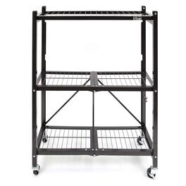 Origami - 3 Tier Folding Shelf Garage Shelves Heavy Duty Shelving with Wheels - Black