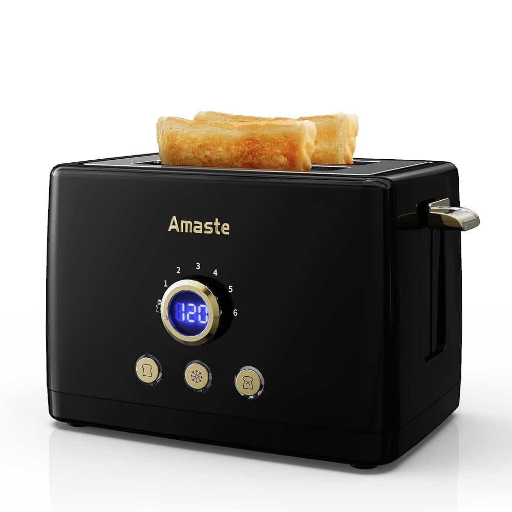Amaste - 2 Slice Toaster, Retro Bread Toaster with LED Display - Black