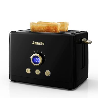 Amaste Slice Toaster, Retro Bread Toaster with LED Display Black