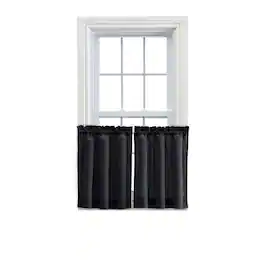 Ellis Curtain - Ellis Stacey Solid Color Window 1.5" Rod Pocket High Quality Fabric Tailored Tier Pair 56"x30" - Black