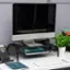 Angle. Mind Reader - Monitor Stand, Ventilated Laptop Riser, Paper Tray, Office, Metal Mesh, 20"L x 11.5"W x 5.5"H, Set of 2 - Black.