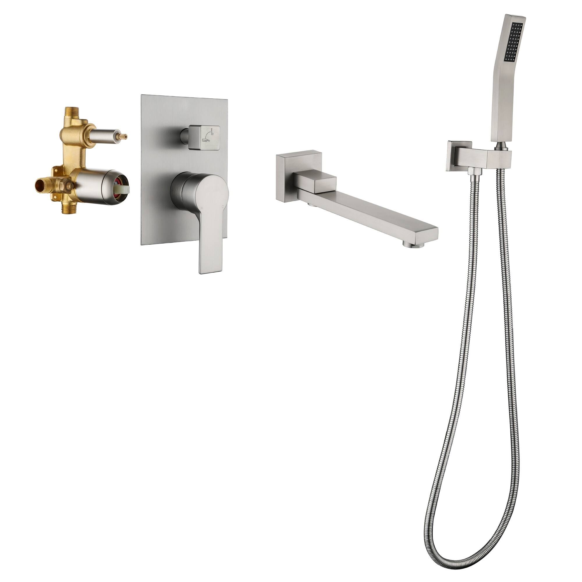 Front. Boyel Living - Brushed Nickel Wall Mount Bathtub Faucet Brass 2-Function Valve 180° Rotating Spout Handheld 60-Inch Hose cUPC - Brushed Nickel.