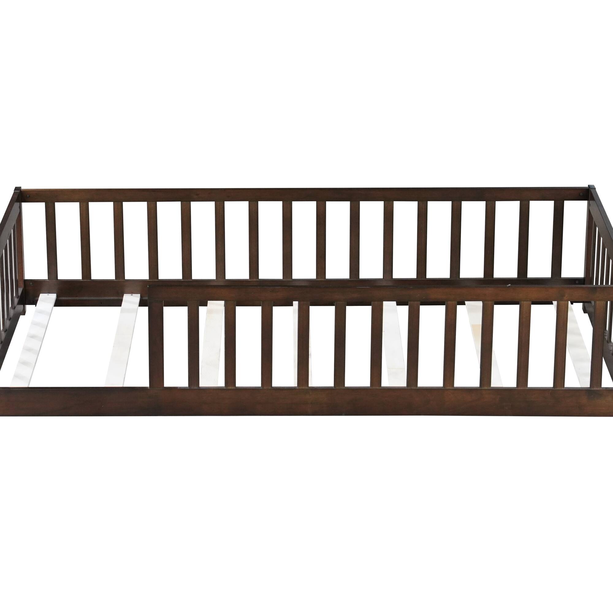 Alt View 10. GOODSILO - Twin Size Low-Profile Youth Bed with Secure Enclosure Frame, Solid Wood Construction, Neutral Finish - Espresso.