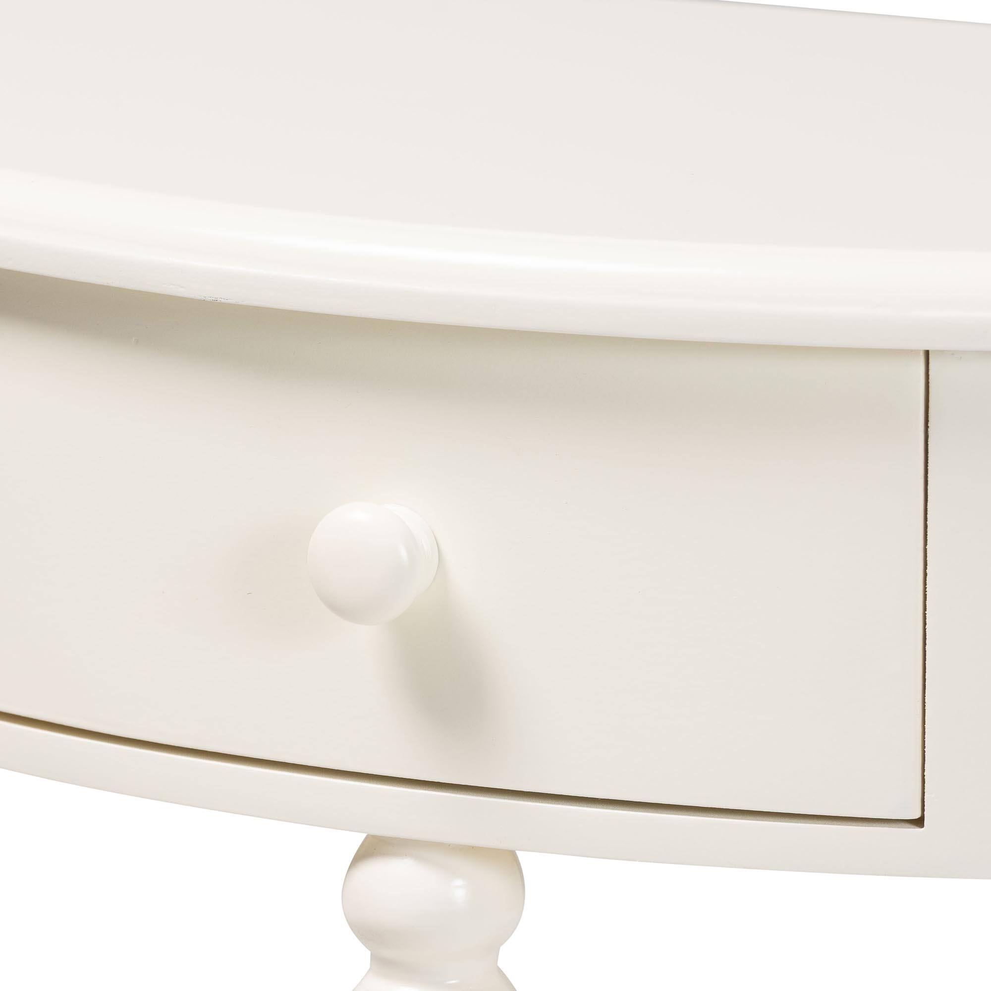 Alt View 2. Baxton Studio - Raynera Bobbin-Leg Demilune Console Table – Half-Moon Accent Table with 1 Drawer and Open Shelf, Cottage Farmhouse - White.