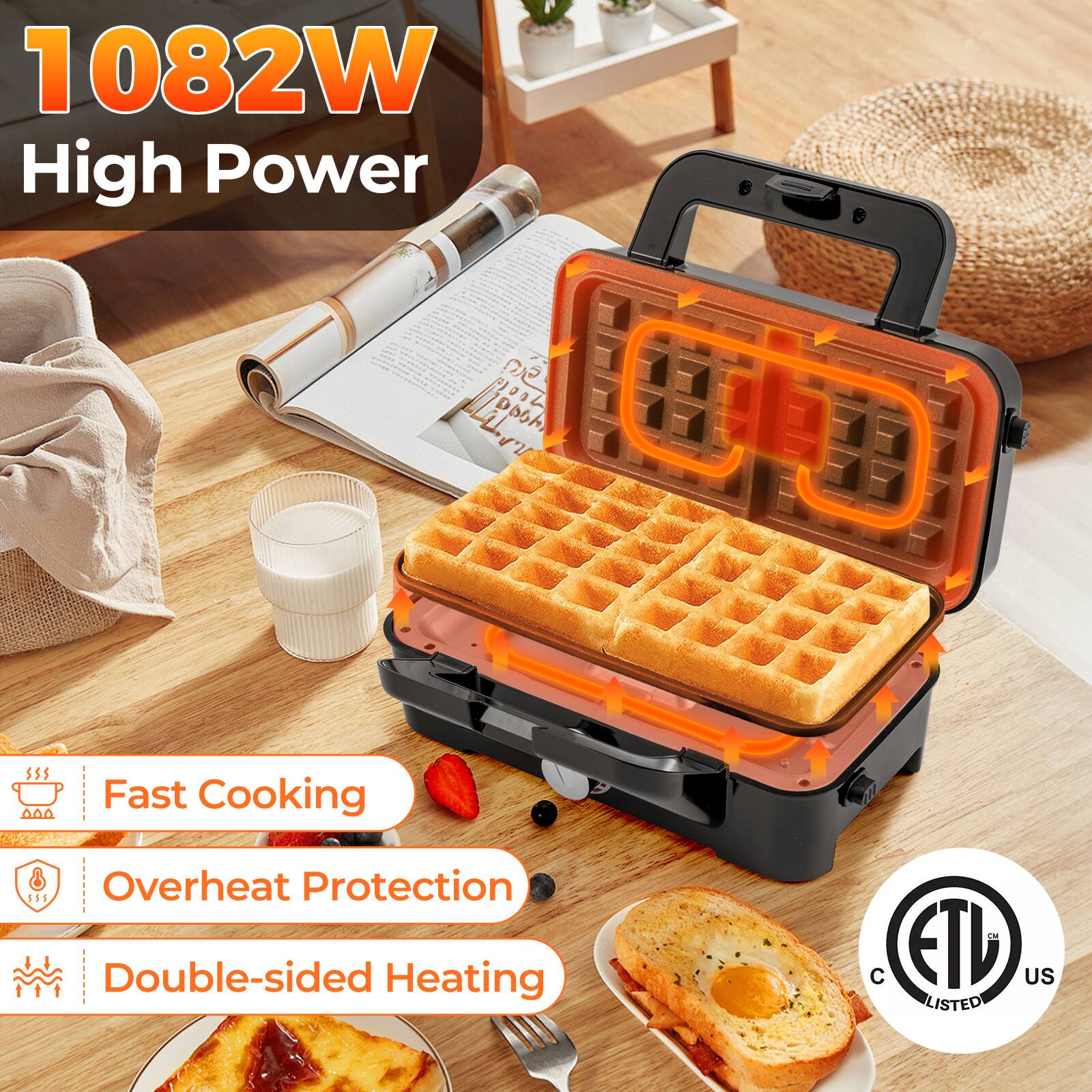 1082W High Power

Fast Cooking

Overheat Protection

Double-sided Heating

ETL US LISTED