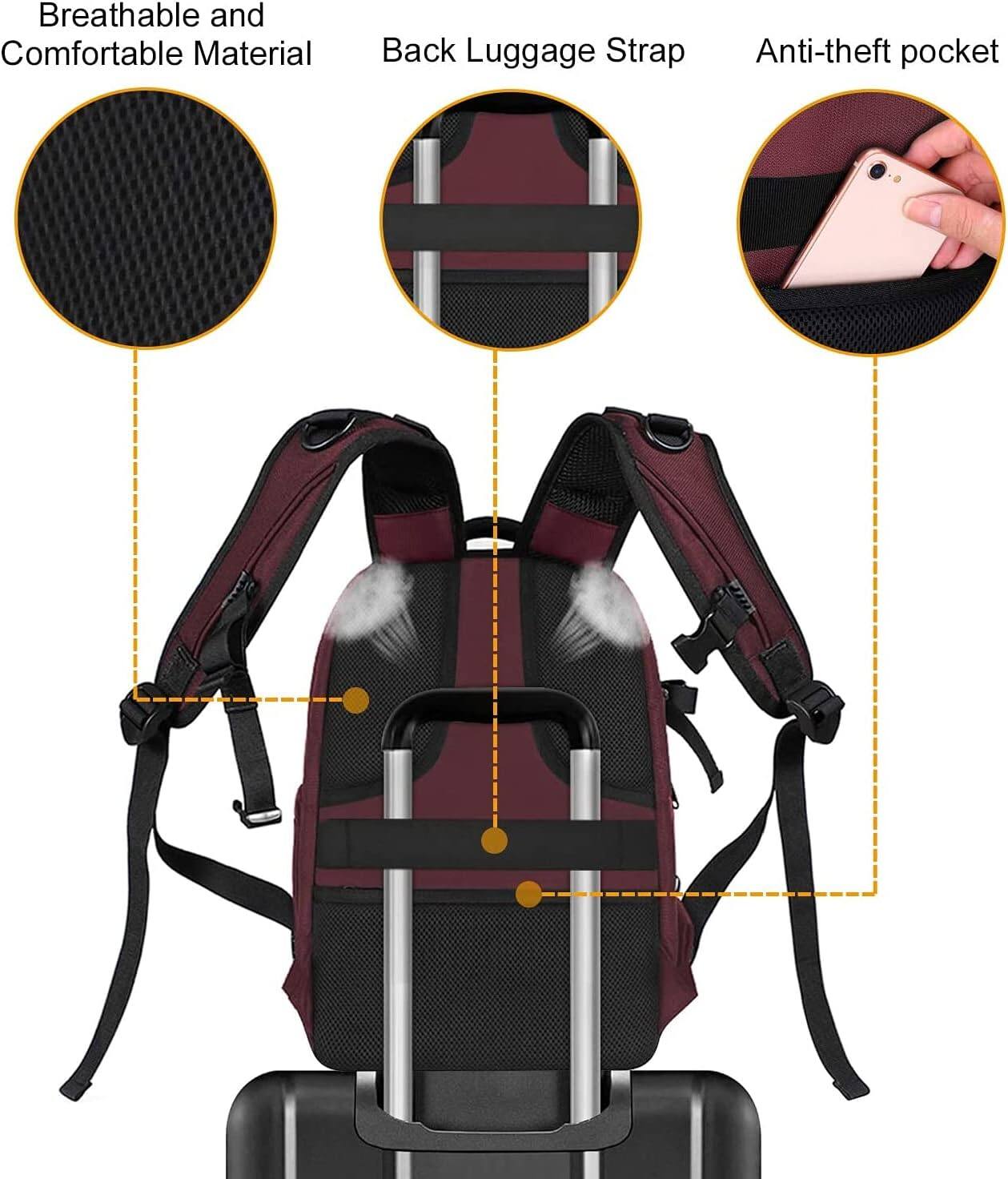 Breathable and Comfortable Material  
Back Luggage Strap  
Anti-theft pocket