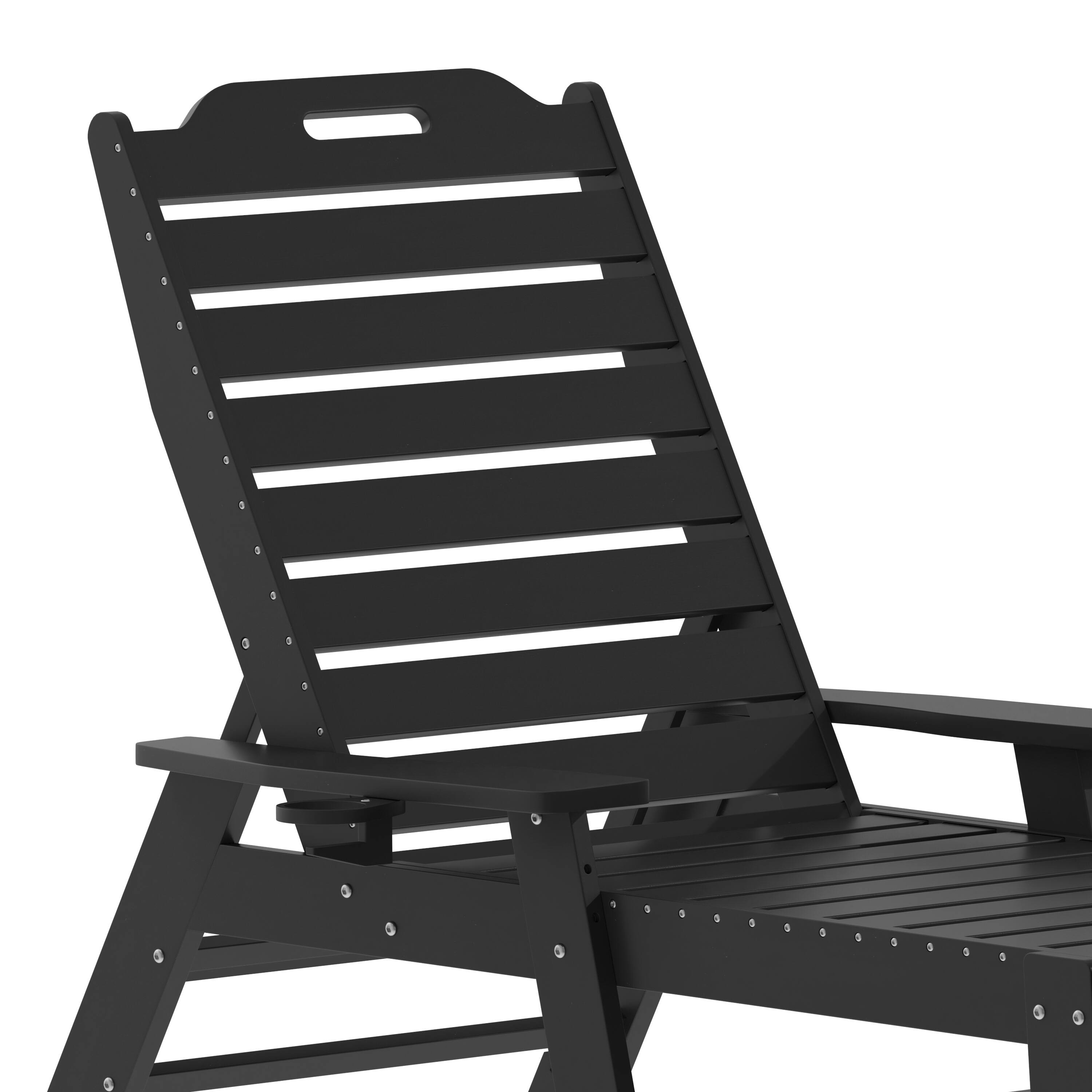 Alt View 10. Emma + Oliver - Ventura Poly Resin Adjustable Adirondack Lounger with Swivel Cup Holder for Indoor/Outdoor Use - Black.
