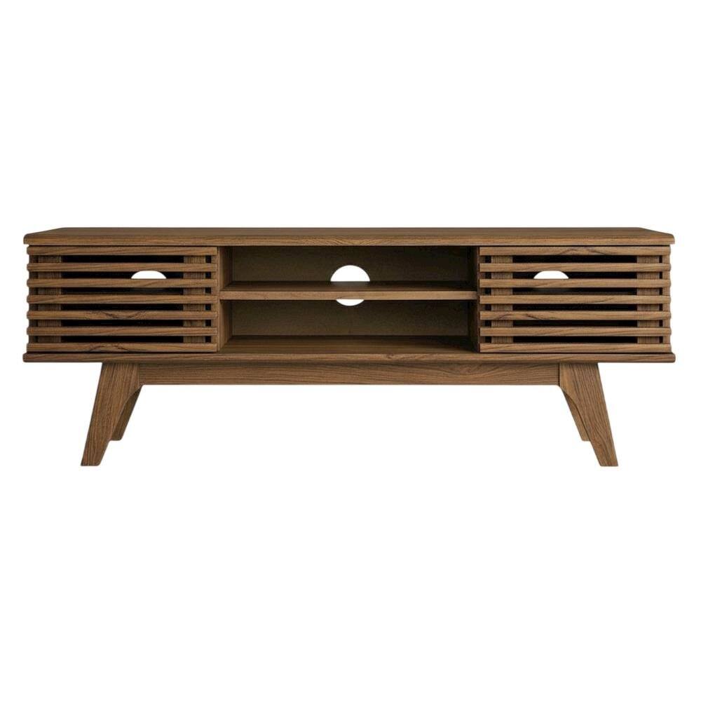 Back. FurniFact - Wooden brown media console, 46-inch top, sturdy legs, modern living spaces - Brown.