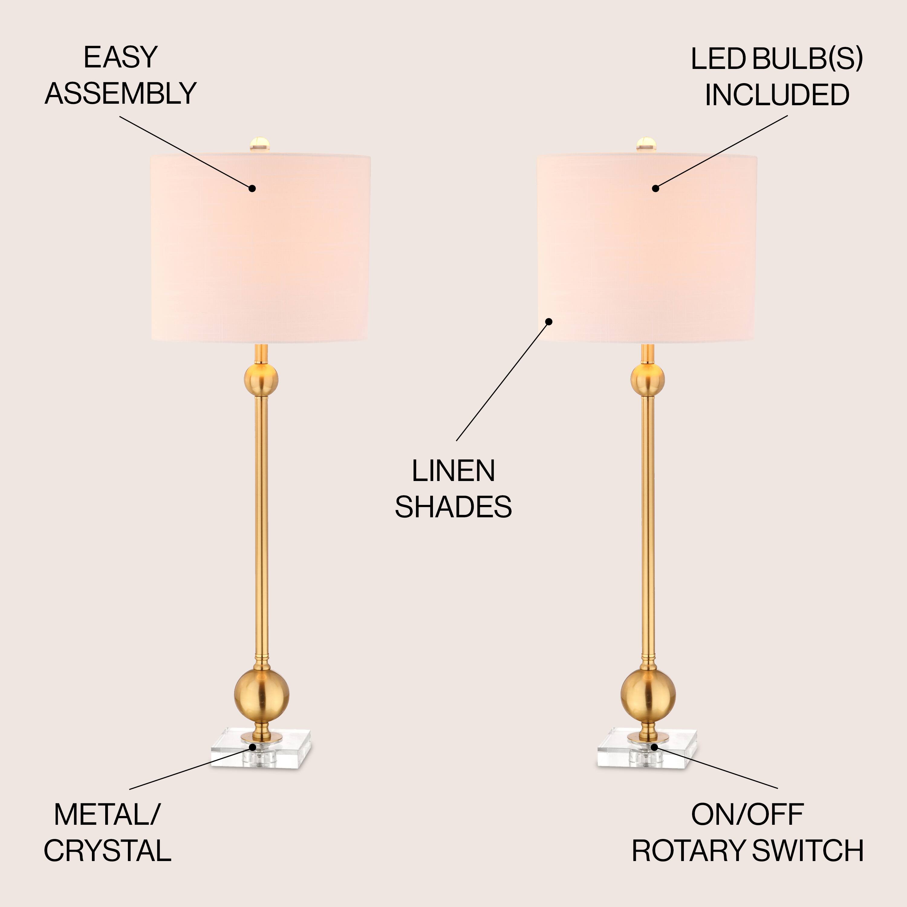 EASY ASSEMBLY  
LED BULB(S) INCLUDED  
LINEN SHADES  
METAL/CRYSTAL  
ON/OFF ROTARY SWITCH