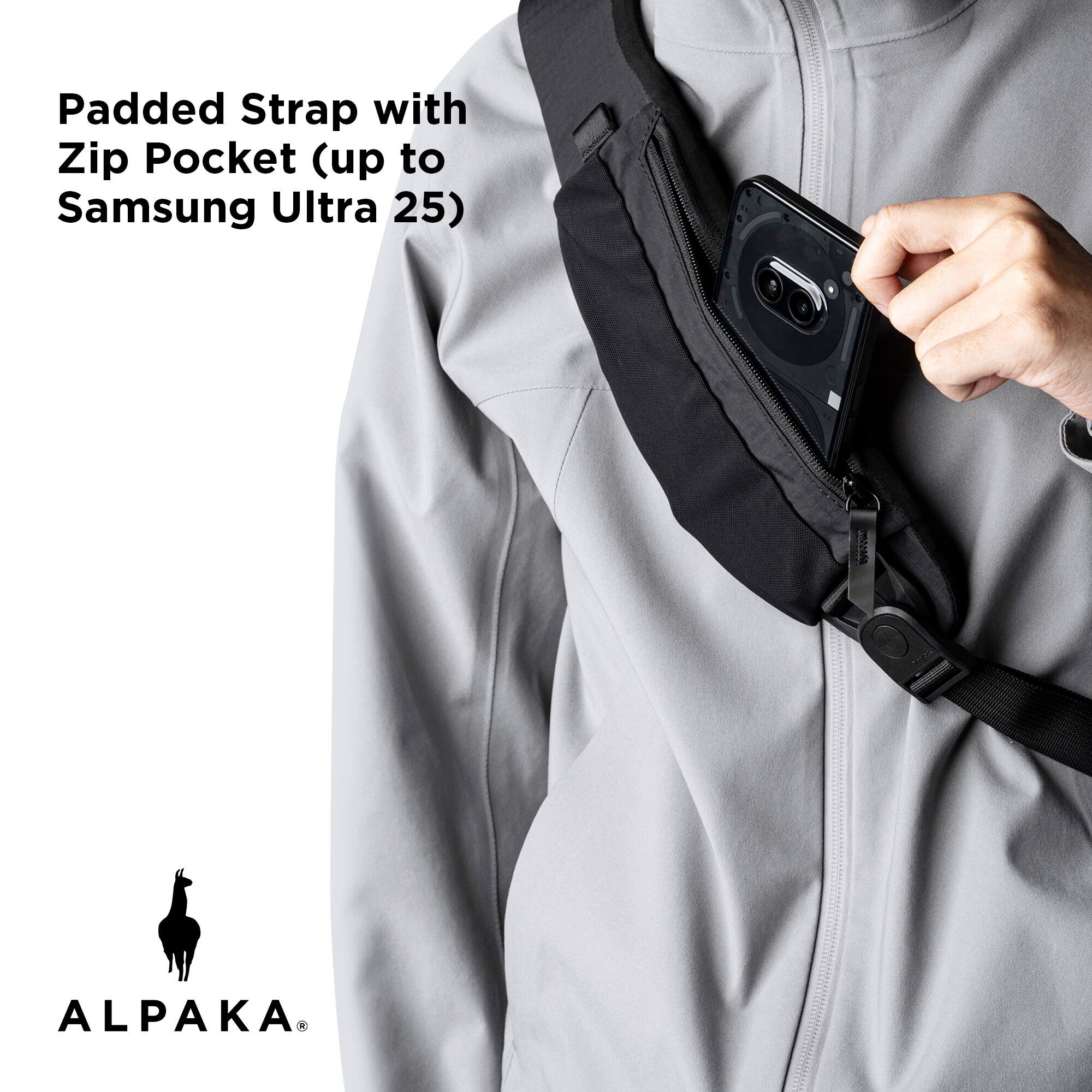 Padded Strap with Zip Pocket (up to Samsung Ultra 25)  
ALPAKA.