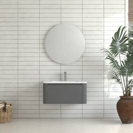 Boyel Living - 30 in Grey Wall-Mounted Bathroom Vanity with Soft-Close Drawer Ceramic Integrated Basin PET Waterproof Finish - Gray