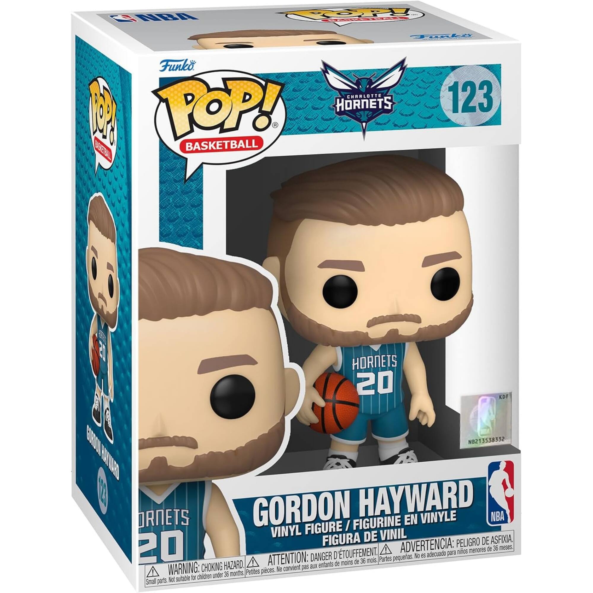 P NIRA Op EUIT FER Funko CHARLOTTE 123 2 POP! HORNETS . B52% BASKETBALL HORNETS 20 KDF E0RON SEEBEZETSON NBZ NA 12 GORDON HAYWARD HORNETS EN VINYLE NBA FIGURE / FIGURINE VINYL DE VINIL FIGURA ADVERTENCIA: PELIGRO DE ASFIXIA 20 HAZARD ATTENTION: DANGER de moins de DE mois. Partes A pequeas. No IS adecuado para nios menores de 3 meses WARNI NG: CHOKING  convient DS a  morths Petites pieces. tr chidren under Smal parhs Not sutable