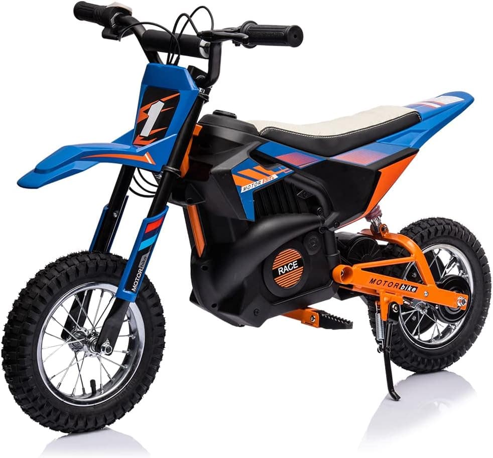 Homhougo - 24V Kids Electric Dirt Bike with 250W Motor, Metal Suspension, Leather Seat, Air Tires, Blue