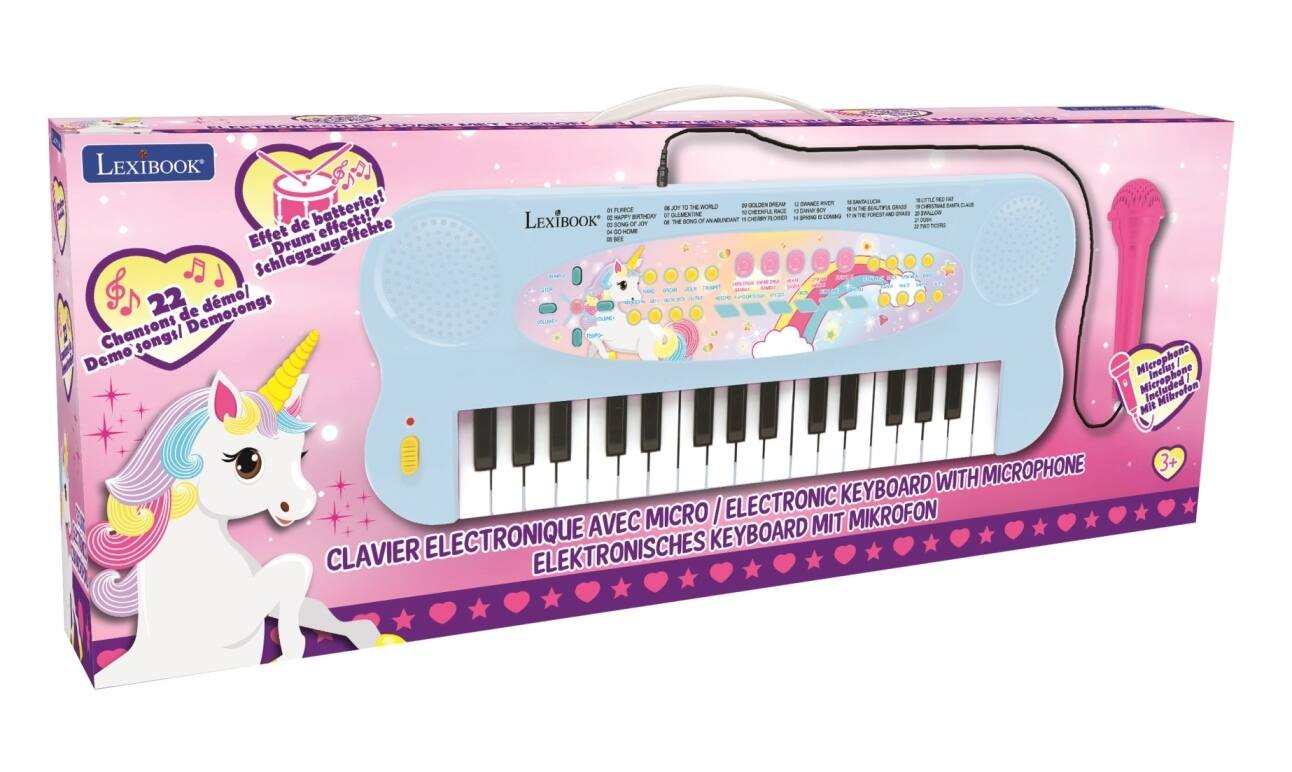 LEXIBOOK de batteries! effects! Effet Schlagzeugeffekte Drum 22 de Demosongs dmo/ Chansons songs/ Demo P - E E ne e - SATSLIEM 19 1 NORLD - SLDE  SCT tuurs - NC 3 Am  a . . T BEAUTFIA 10 EA -L 1 S a GLLMENTINE * D W I - . H -T BRTHAT . C  - M - + COMMG LEXIBOOK - SONG - U e - - SONG - - - . -aT NV 2 G-HOME - BE -E - TRAET SBA SS 1 - He  - E Fa 400 C S% alos - A ms Microphone Inclus Microphone Milroton Mit WITH MICROPHONE ELECTRONIC KEYBOARD AVEC MICRO I MIT MIKROFON ELECTRONISCHES 3+