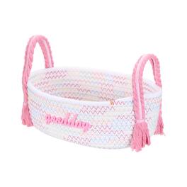 Unique Bargains - Rectangular Rope Basket, 11x5.9x7.1inch Small Woven Basket with Handles for Shelf Storage Home Decor Gift Chest - Colorful/Pink