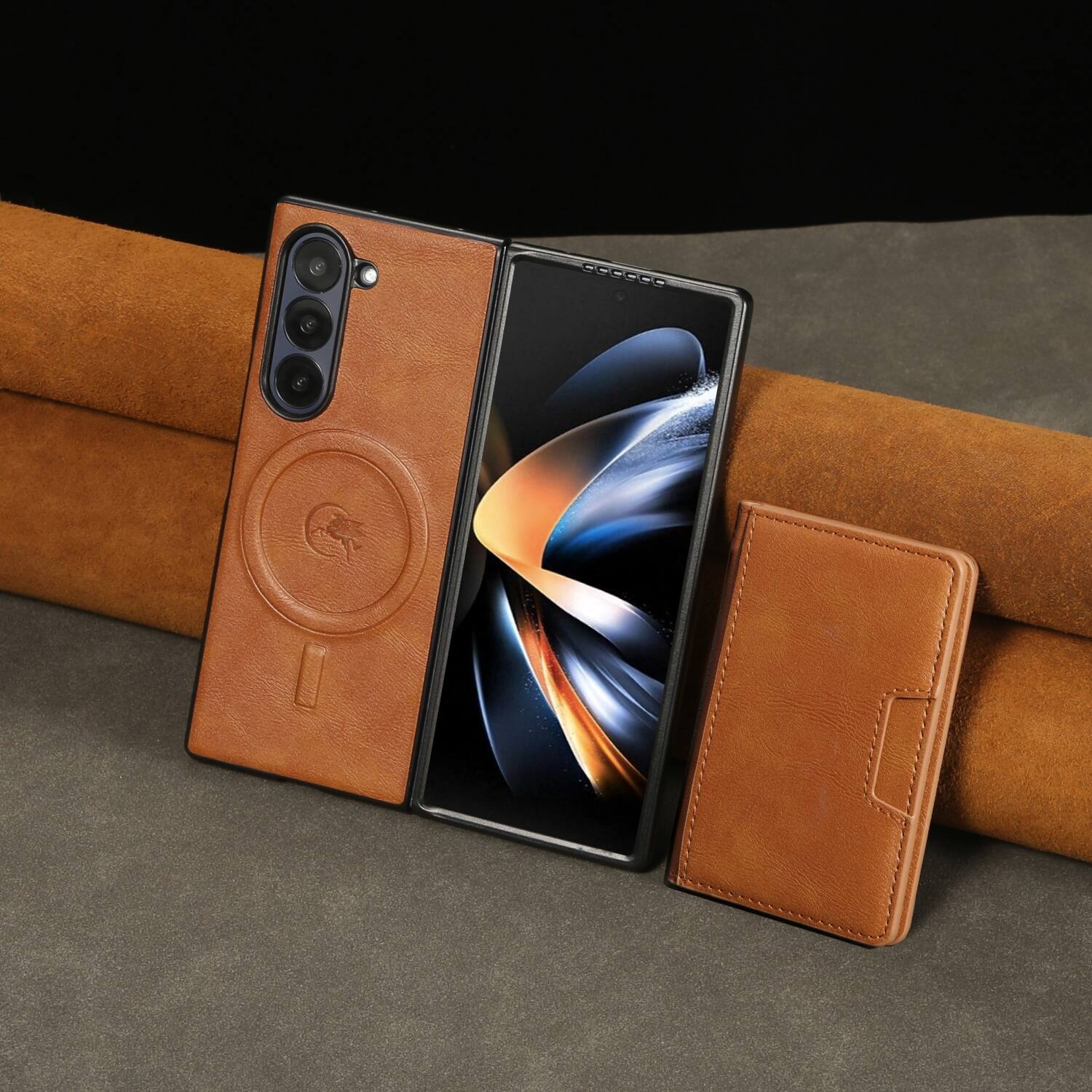 Alt View 1. Dteck - 2-in-1 Magnetic Wallet Case for Samsung Galaxy Z Fold8 Ultra Shockproof Detachable Leather Cover - Brown.