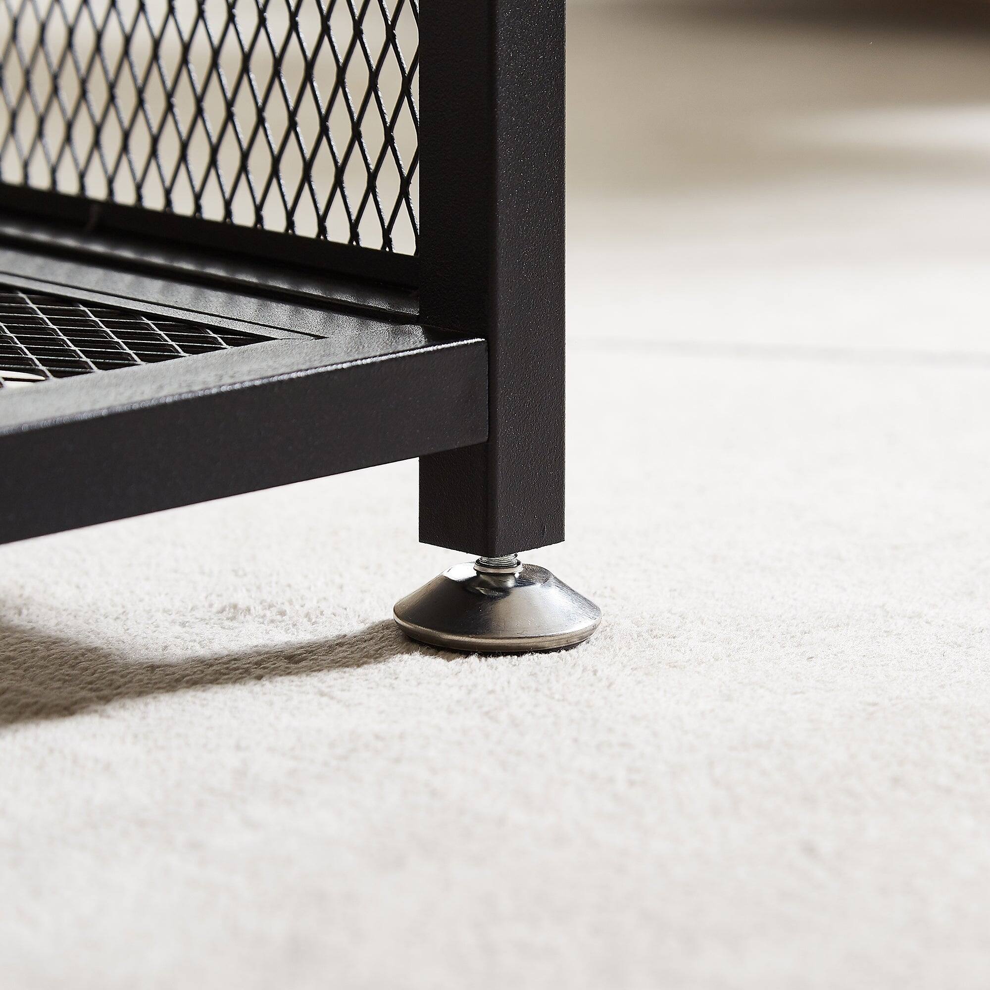 Back. Vecelo - Industrial TV Stand with Power Outlets and USB Ports – Modern Open Shelf Media Console Table for Living Room - 55" Grey.