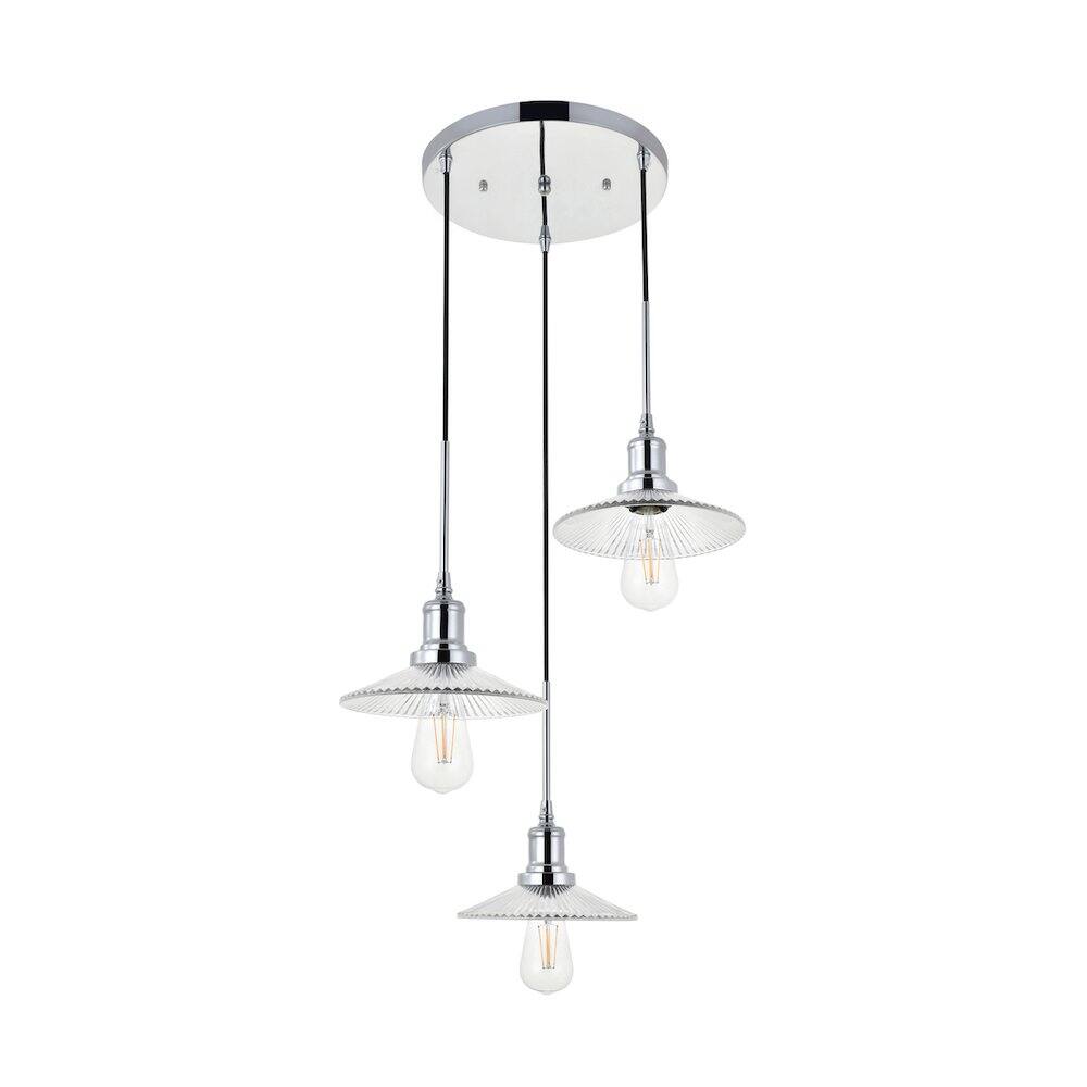 Alt View 6. Living District - Waltz 3 Light Chrome Pendant - Chrome And Clear.