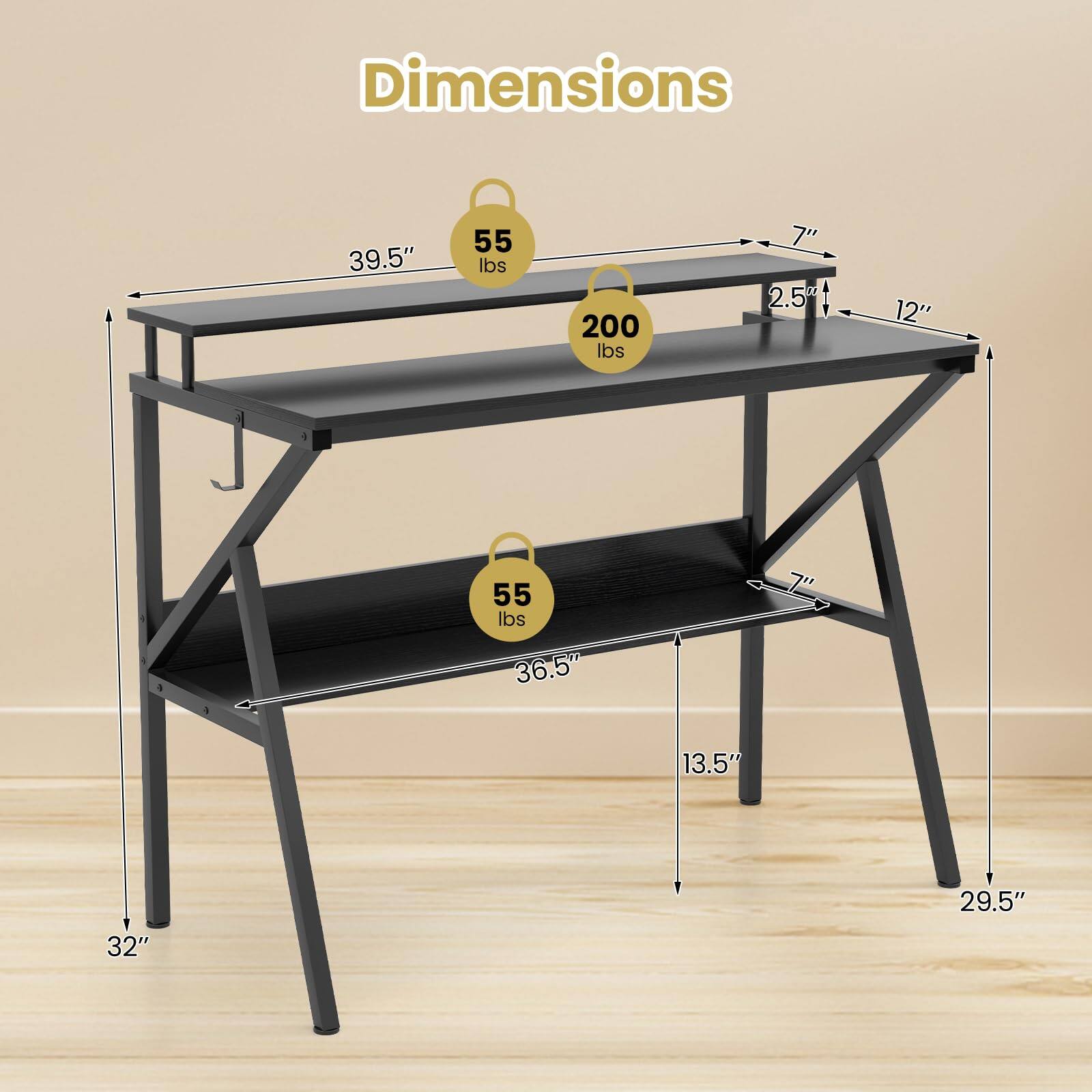 Dimensions:  
- 39.5"  
- 55 lbs  
- 200 lbs  
- 7"  
- 2.5"  
- 12"  
- 55 lbs  
- 36.5"  
- 13.5"  
- 32"  
- 29.5"