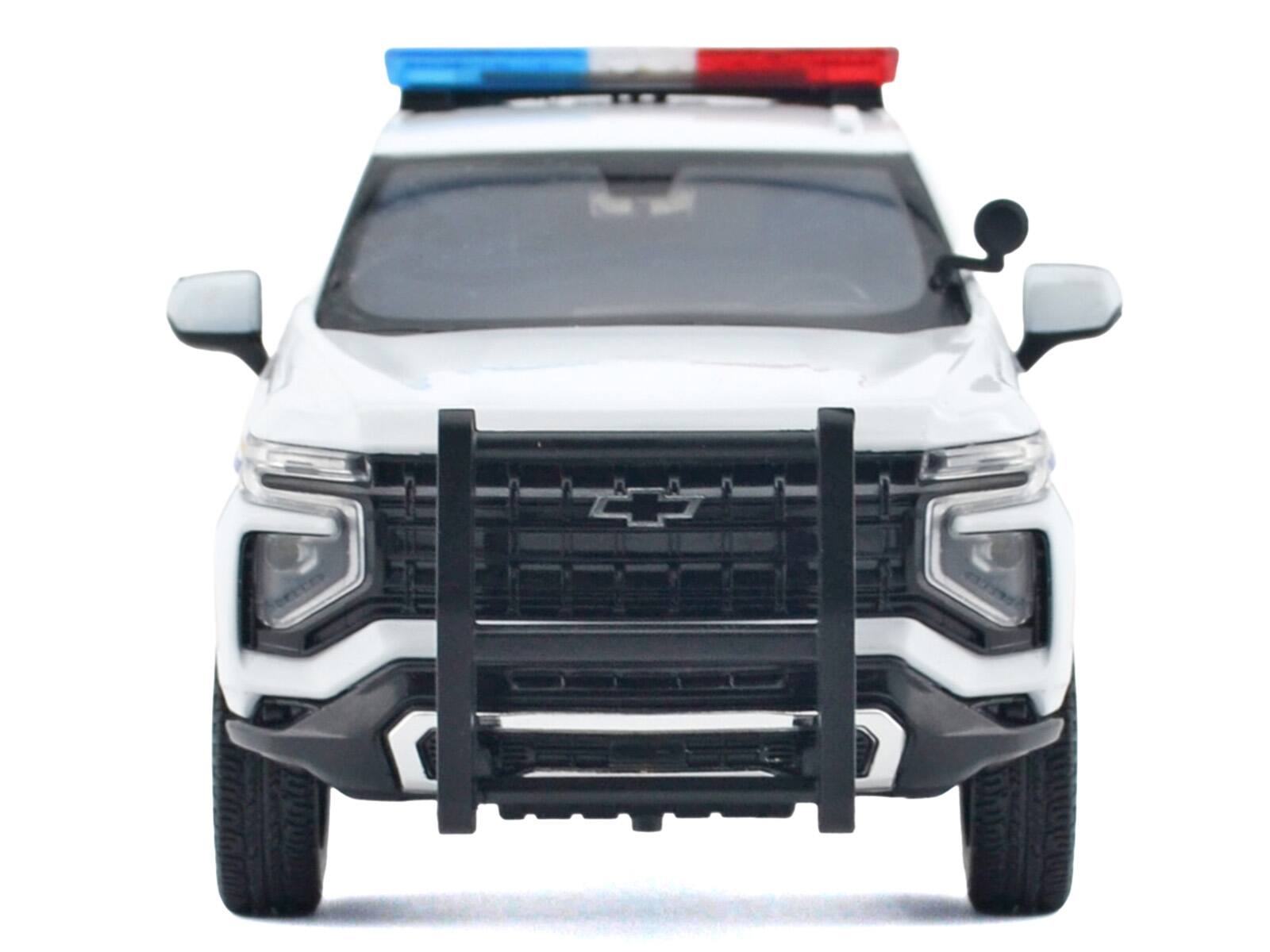 Alt View 2. Motormax - 2025 Chevrolet Tahoe PPV "RCMP" White with Stripes with Light Bar and Lights and Sounds 1/24 Model Car by Motormax.