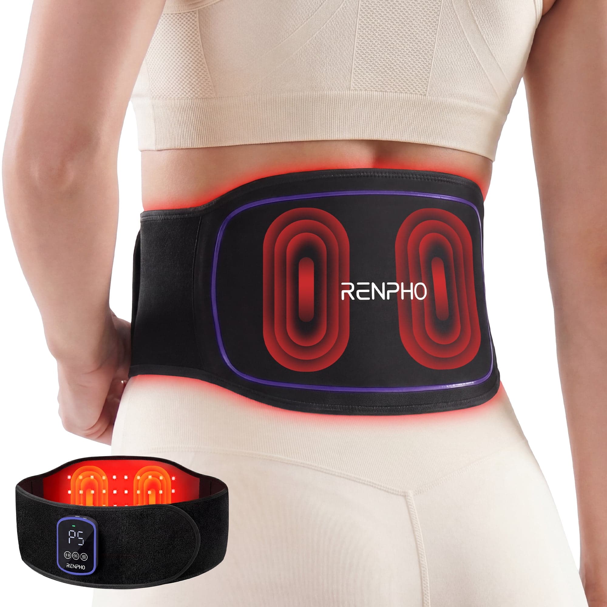 Renpho - Massage Belt with Heat & Red Light Therapy, 3 Heat & 3 Vibration, 660nm & 850nm Massaager for Waist Shoulder Back - Black price history on PriceWatchPro