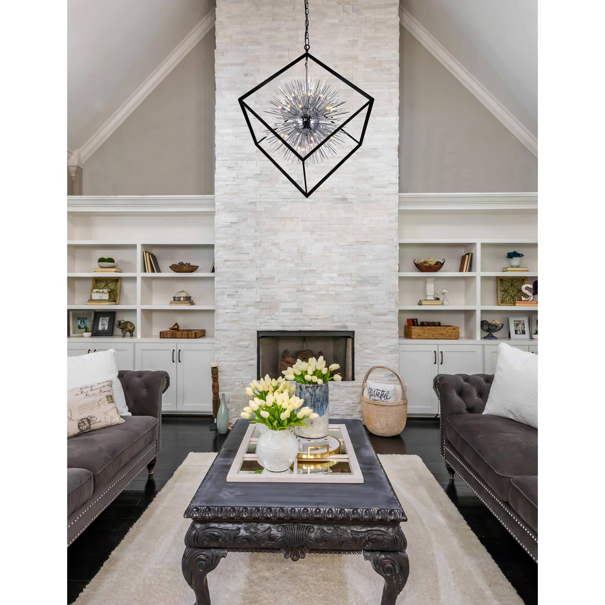 Angle. CWI Lighting - Starburst 20 Light Chandelier With Chrome & Black Finish - Chrome & Black.