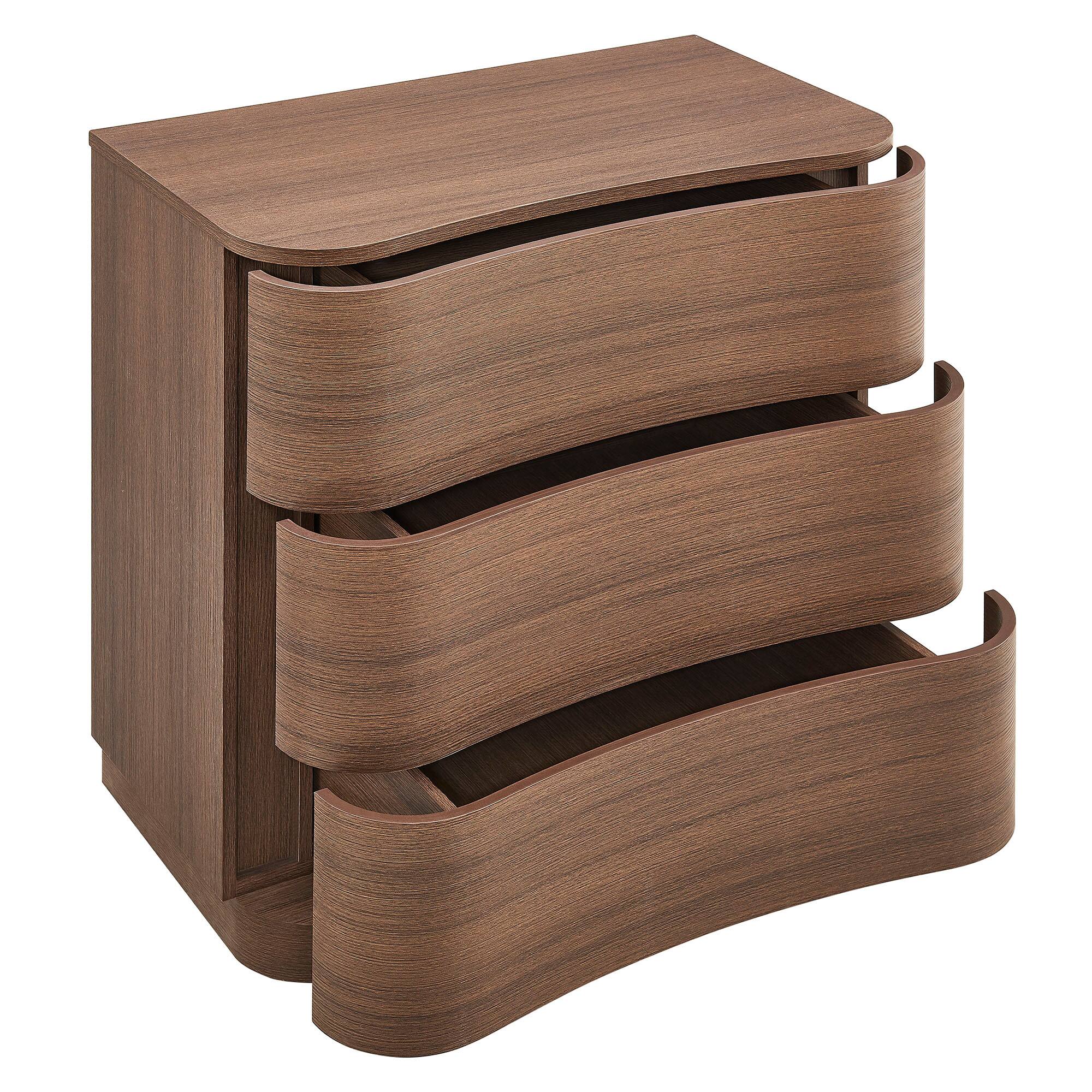 Alt View 2. Modway - Mirae 3-Drawer Curved Compact Dresser by Modway - Brushed Brown Oak.
