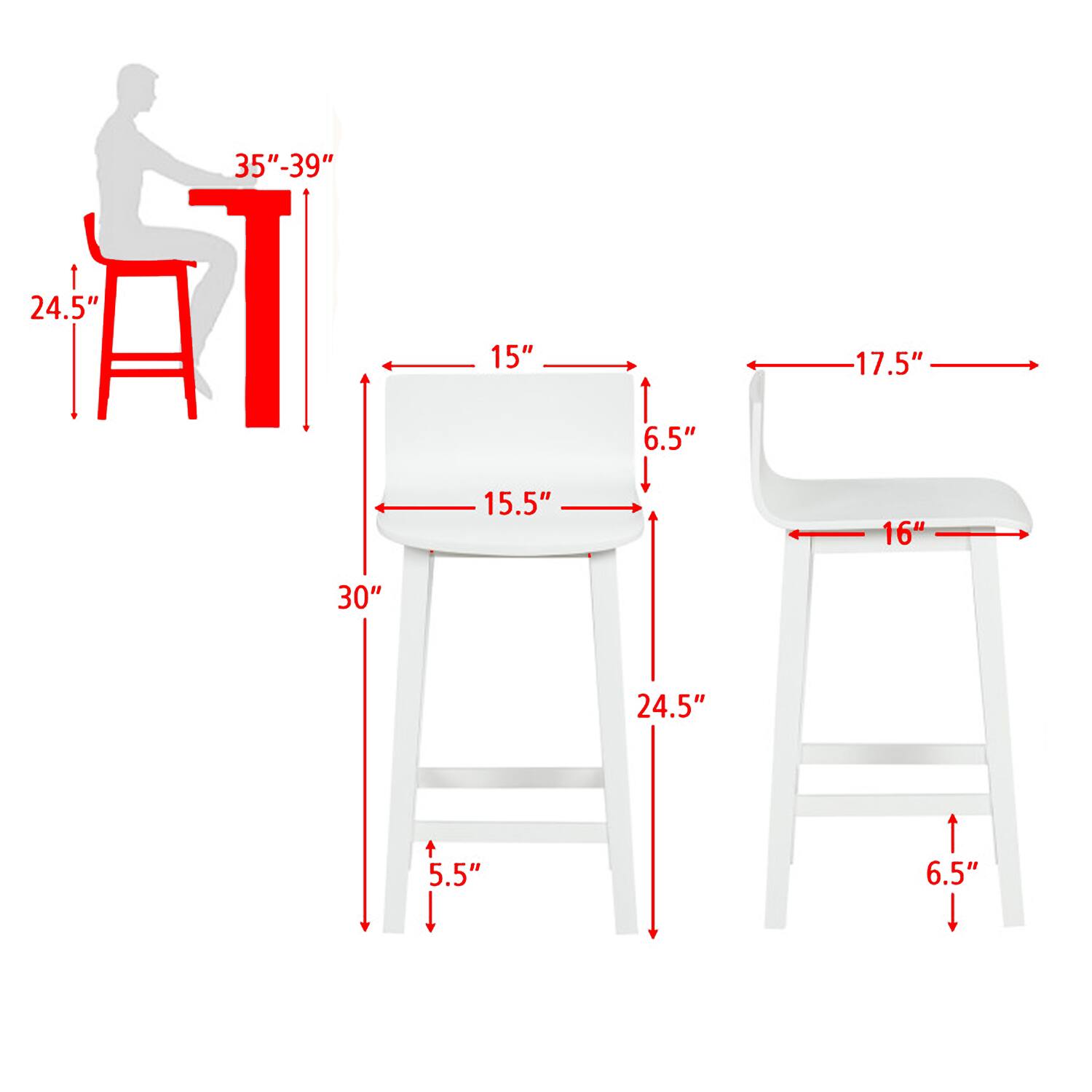 I 24.5" 35"-39" 1 15" 15.5" 6.5" 17.5" 16" 30" 24.5" 5.5" 6.5"