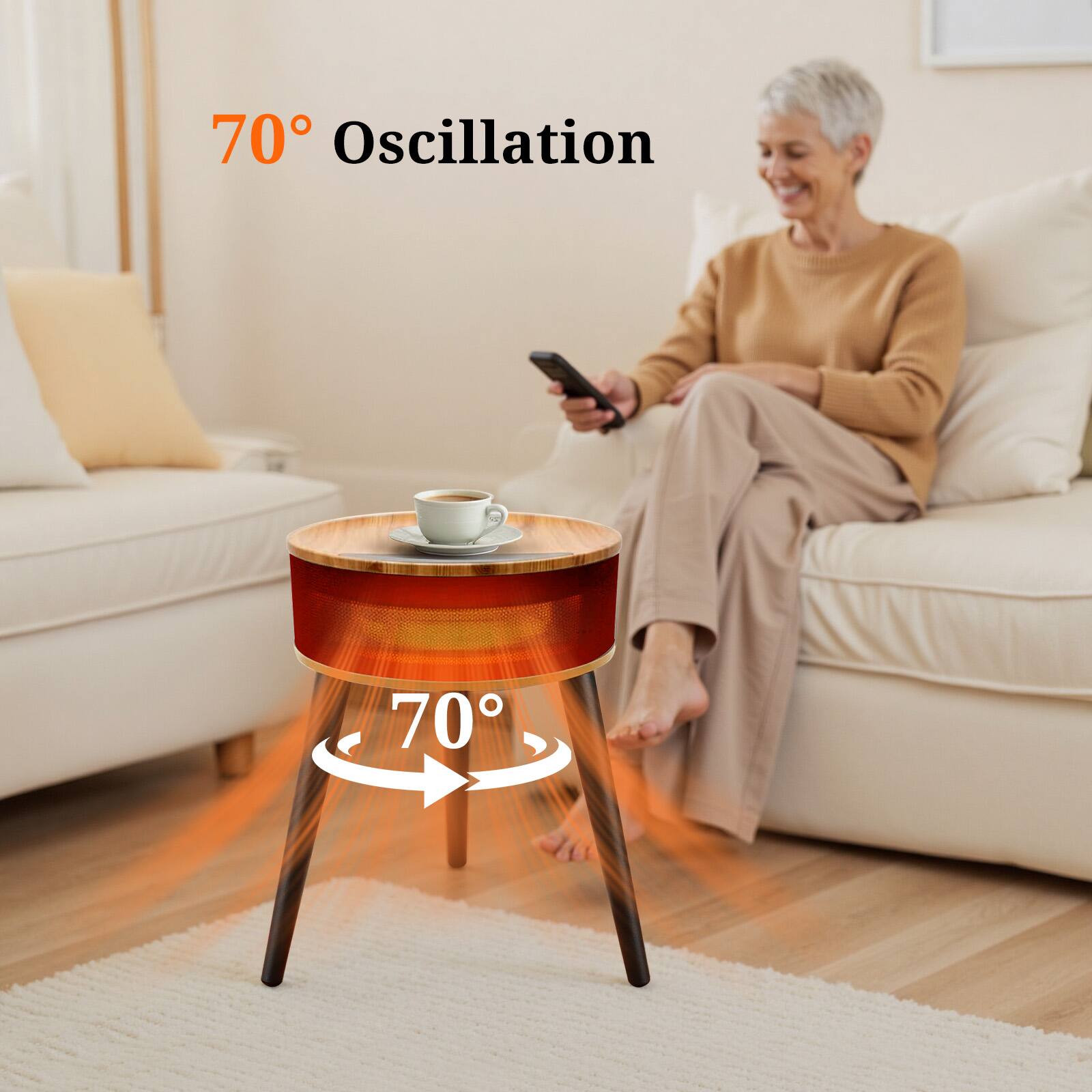 Left. Sweet - Space Heater Side Table, Ceramic 2-in-1 Indoor Heater with Remote, 1500W, Overheat & Tip-Over Protection, 1-12H Timer - Black.