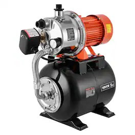 VEVOR - 1.6 HP Shallow Well Pump with Pressure Tank, 120V 1320 GPH, Stainless Steel Irrigation Jet Pump with 5-Gal Pressure Tank - Orange;Black