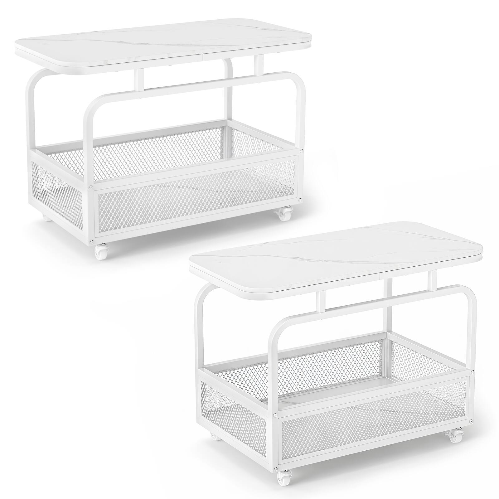 Alt View 9. Gymax - Gymax 2PCS Rolling Side Table 2-Tier Narrow End Table w/Mesh Storage Basket for Home - White.